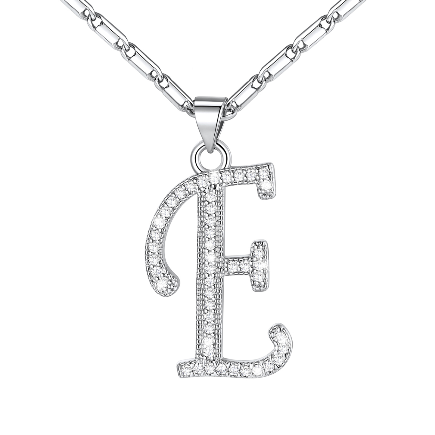 Initial Pendant Necklace with CZ in Platinum Plated - E