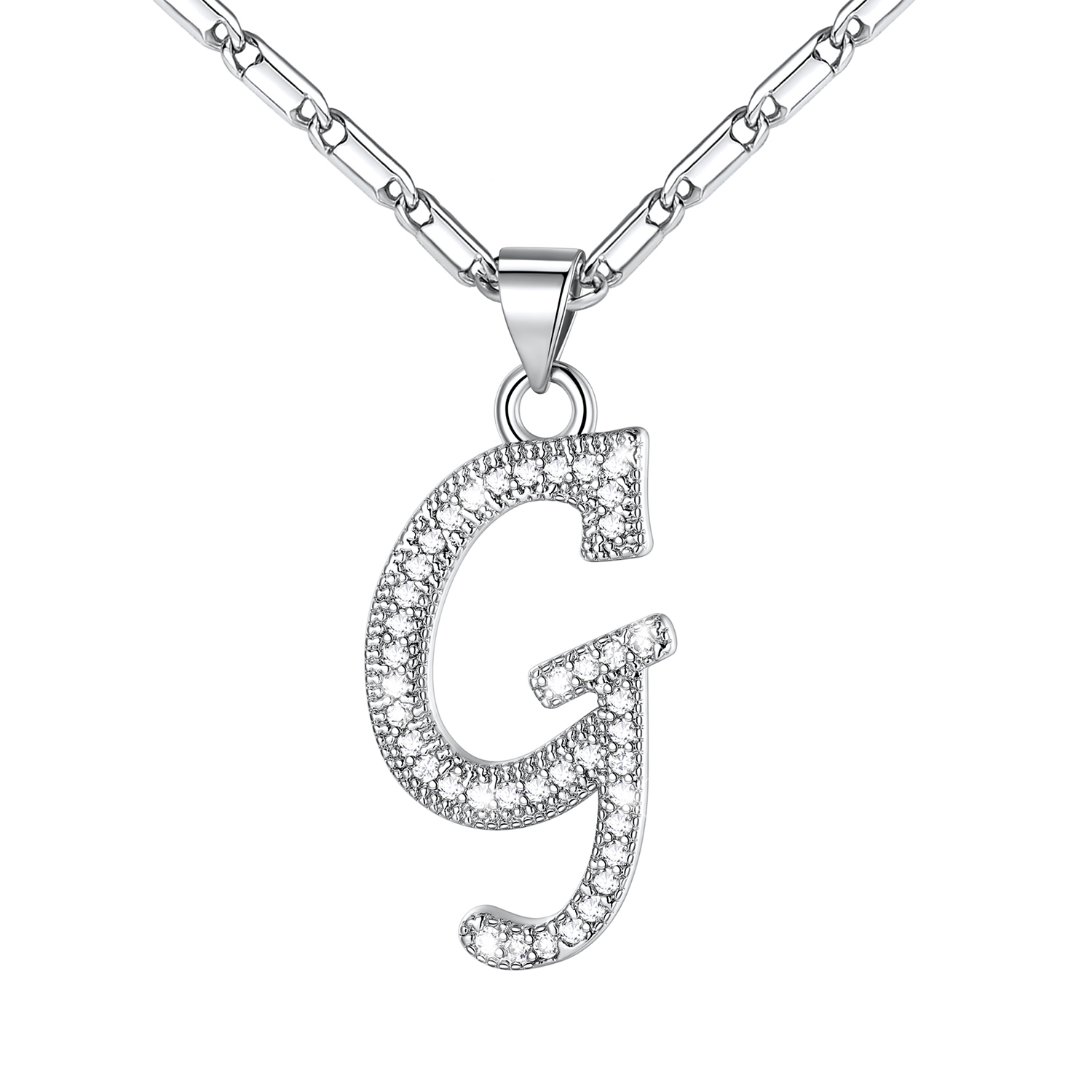 Initial Pendant Necklace with CZ in Platinum Plated - G