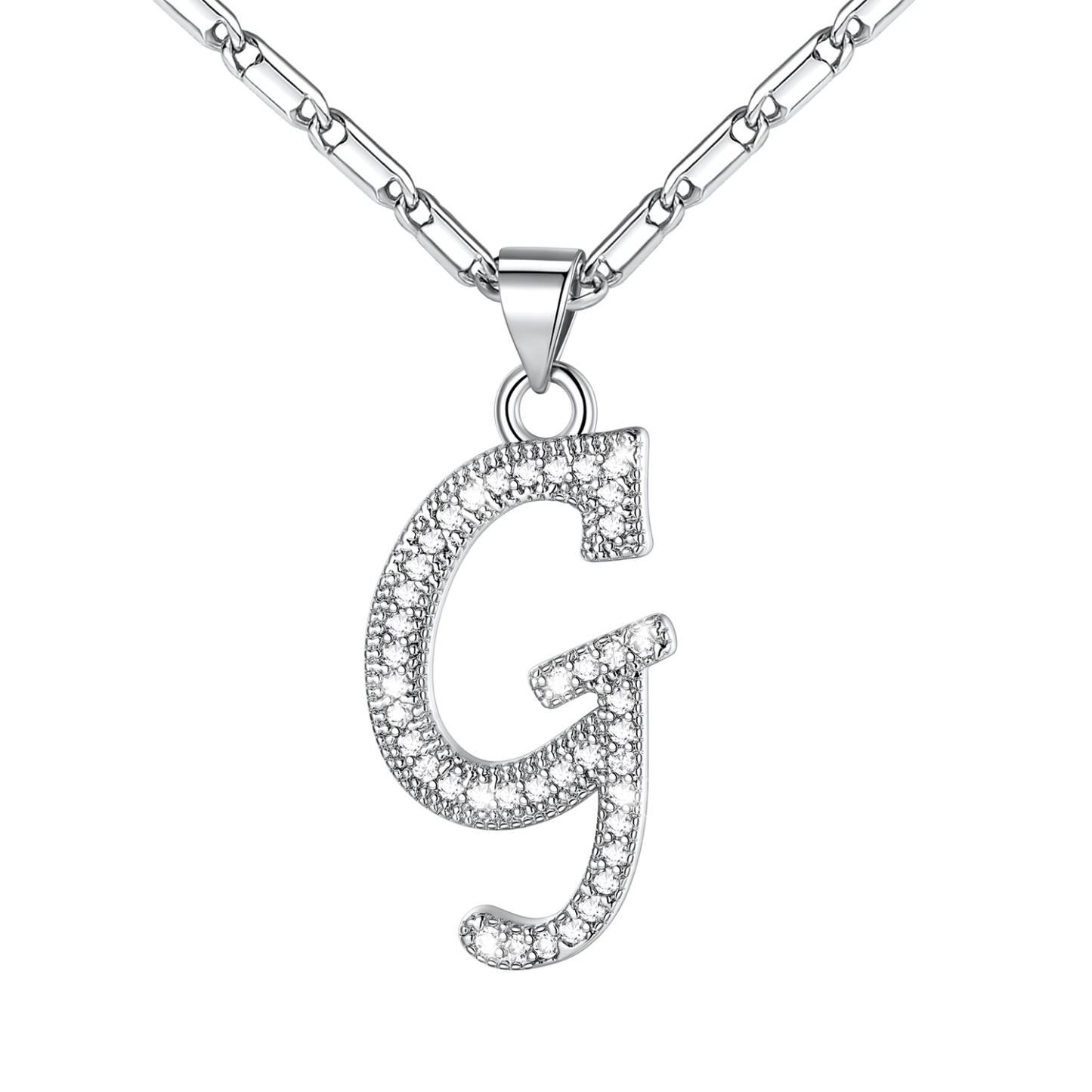 Initial Pendant Necklace with CZ in Platinum Plated - G