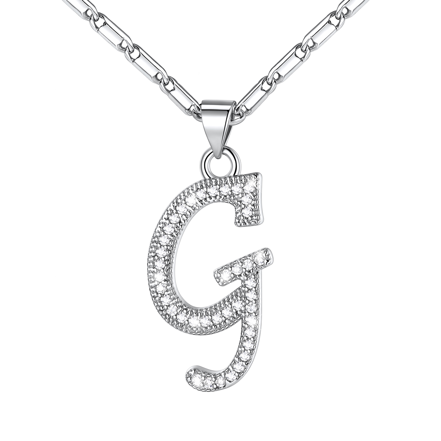 Initial Pendant Necklace with CZ in Platinum Plated - G