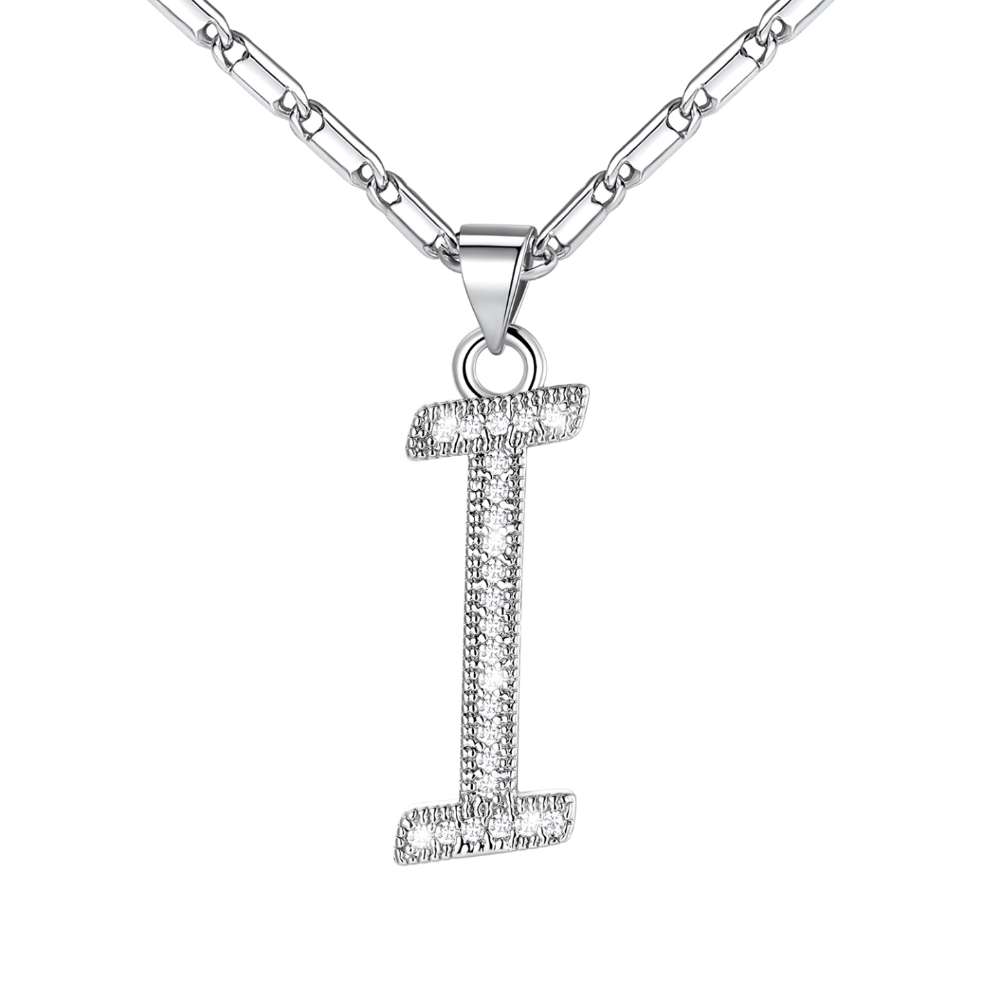 Initial Pendant Necklace with CZ in Platinum Plated - I