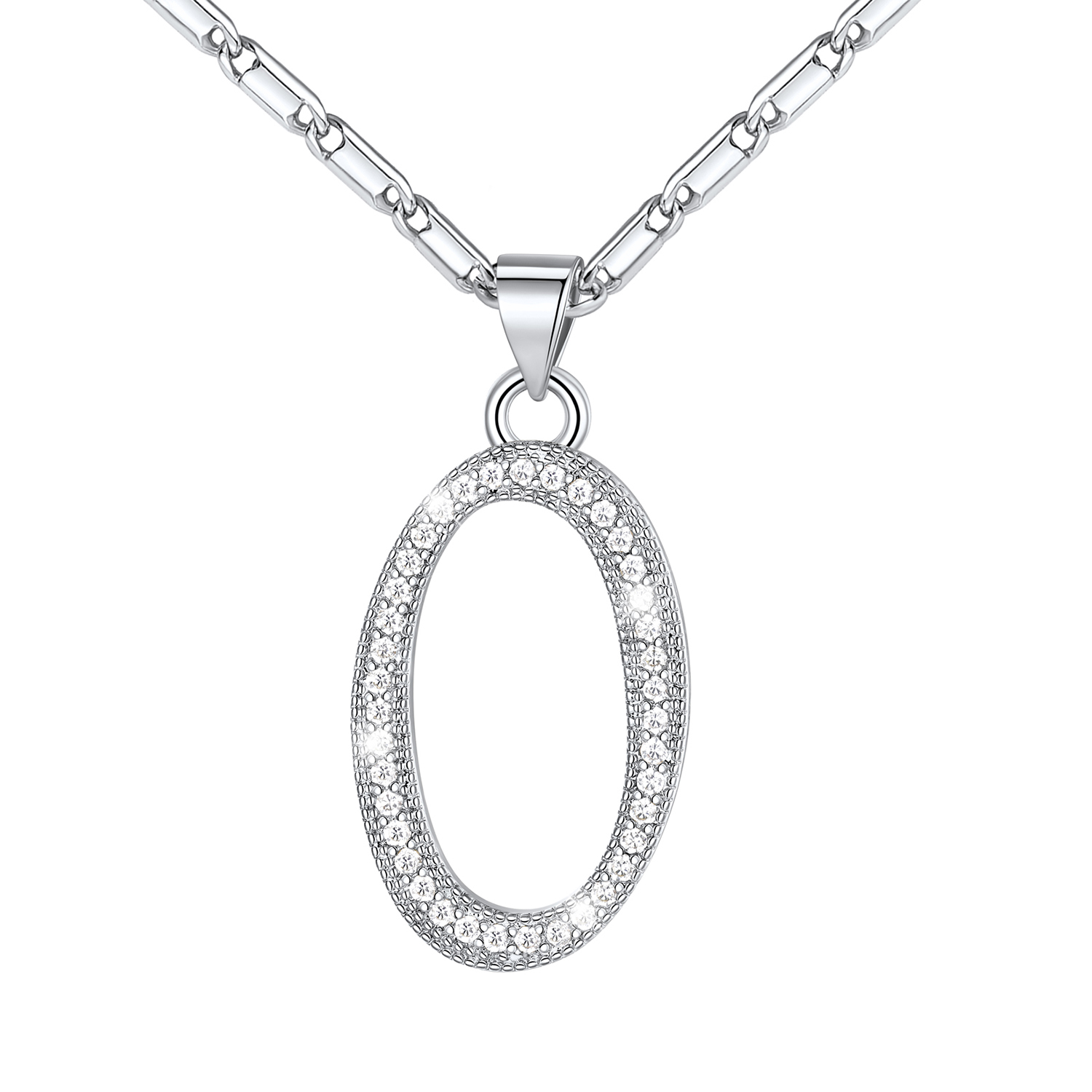 Initial Pendant Necklace with CZ in Platinum Plated - O