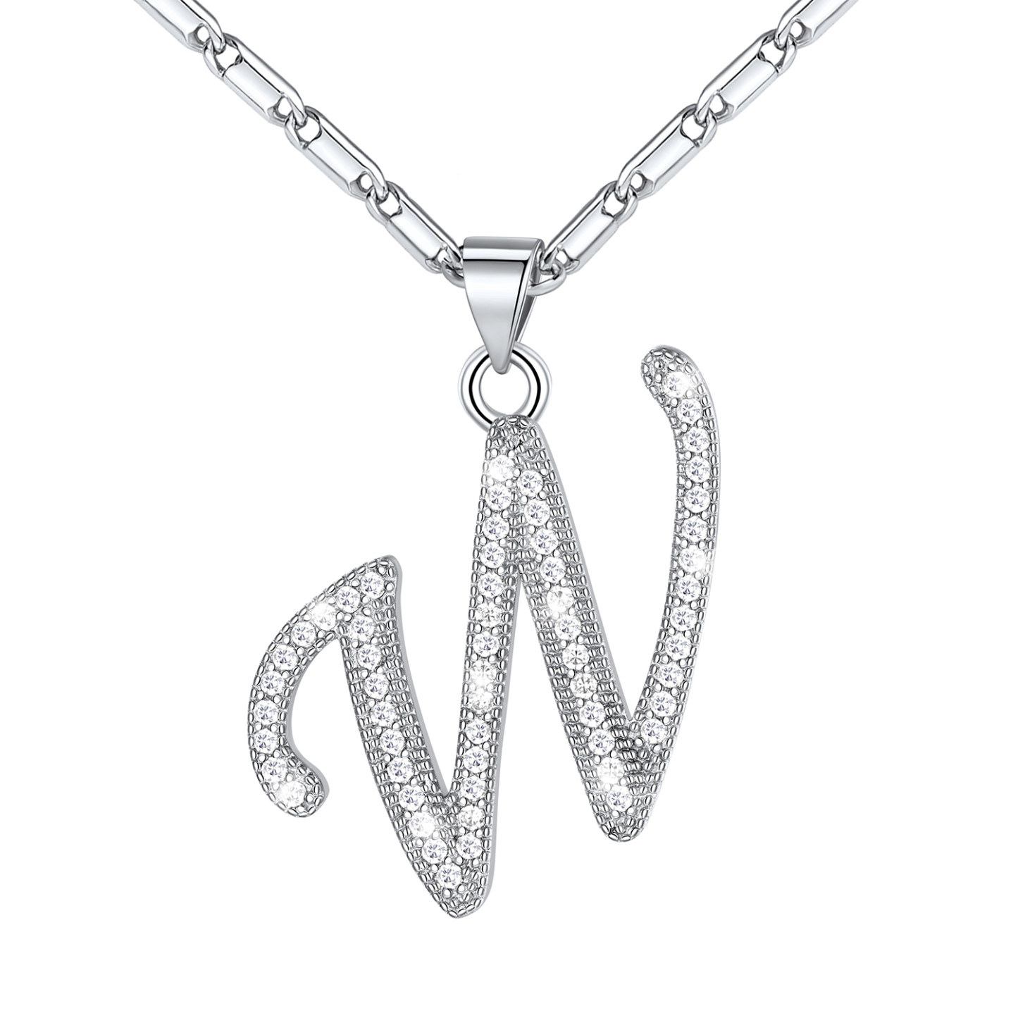 Initial Pendant Necklace with CZ in Platinum Plated - W
