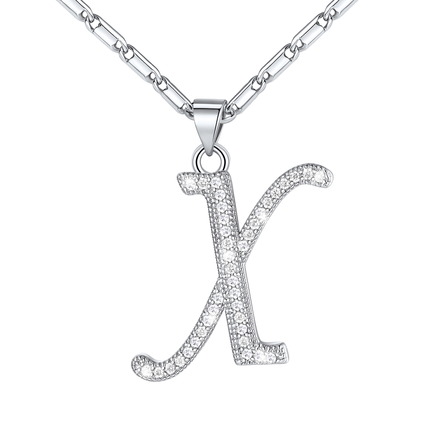 Initial Pendant Necklace with CZ in Platinum Plated - X