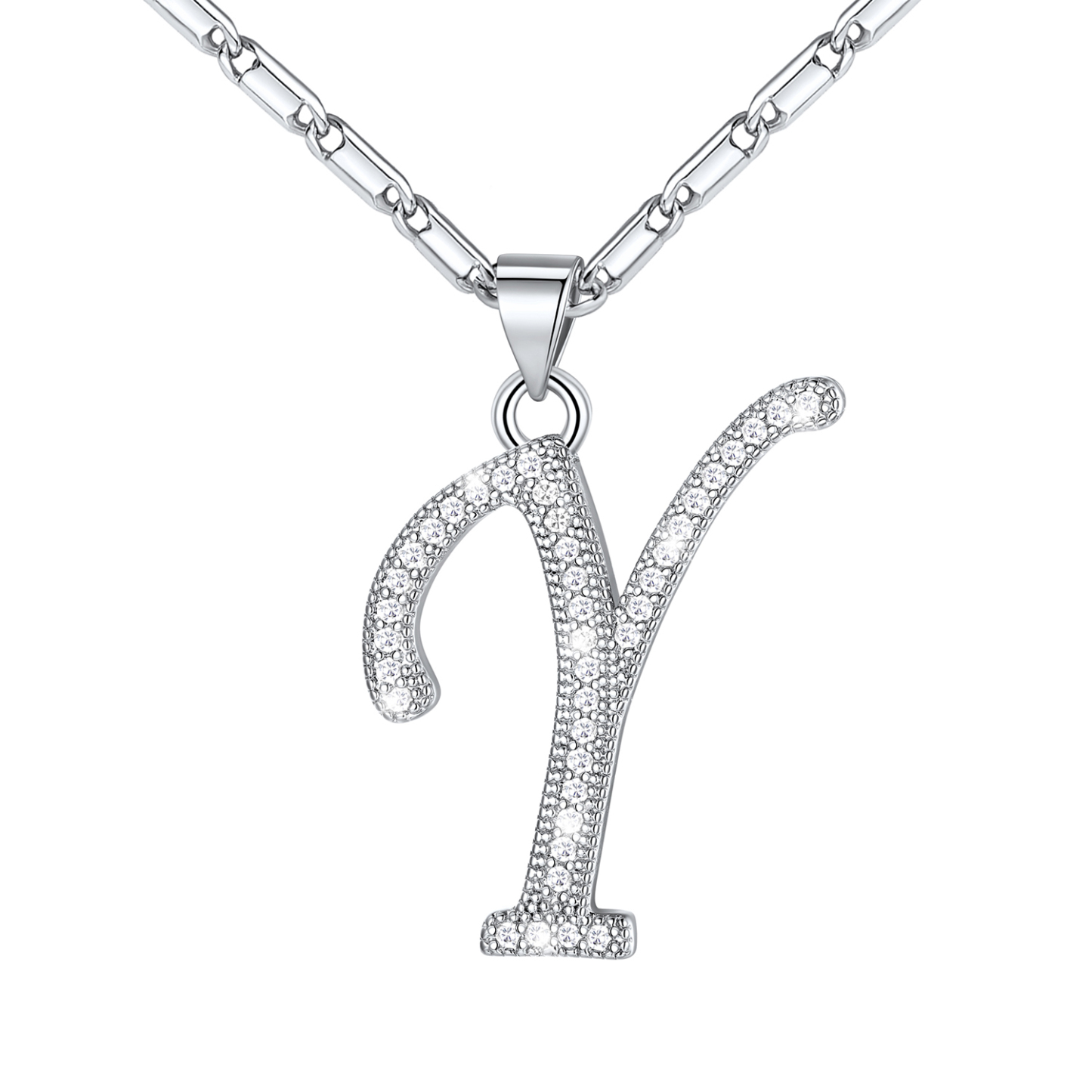 Initial Pendant Necklace with CZ in Platinum Plated - Y