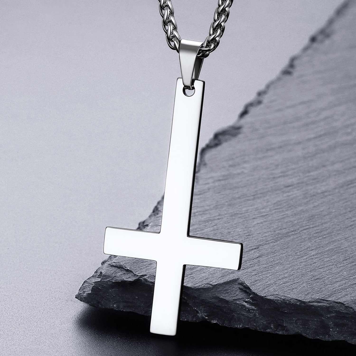 Inverted Cross Pendant Necklace, Stainless Steel-01