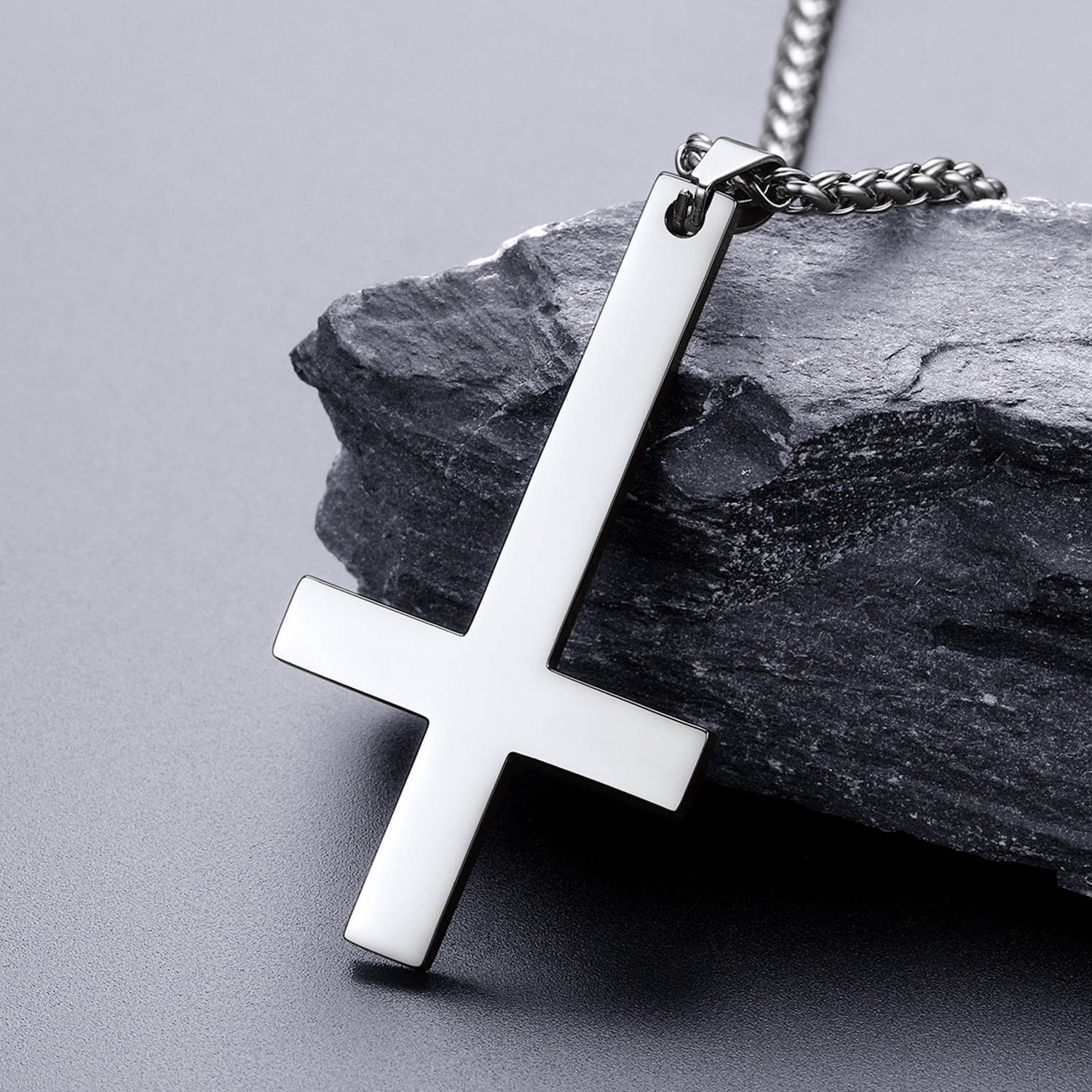 Inverted Cross Pendant Necklace, Stainless Steel-02
