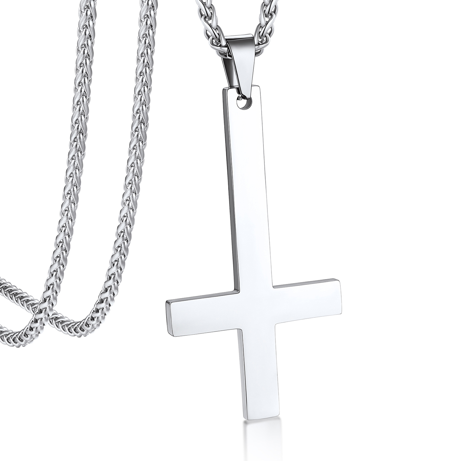 Inverted Cross Pendant Necklace, Stainless Steel-05