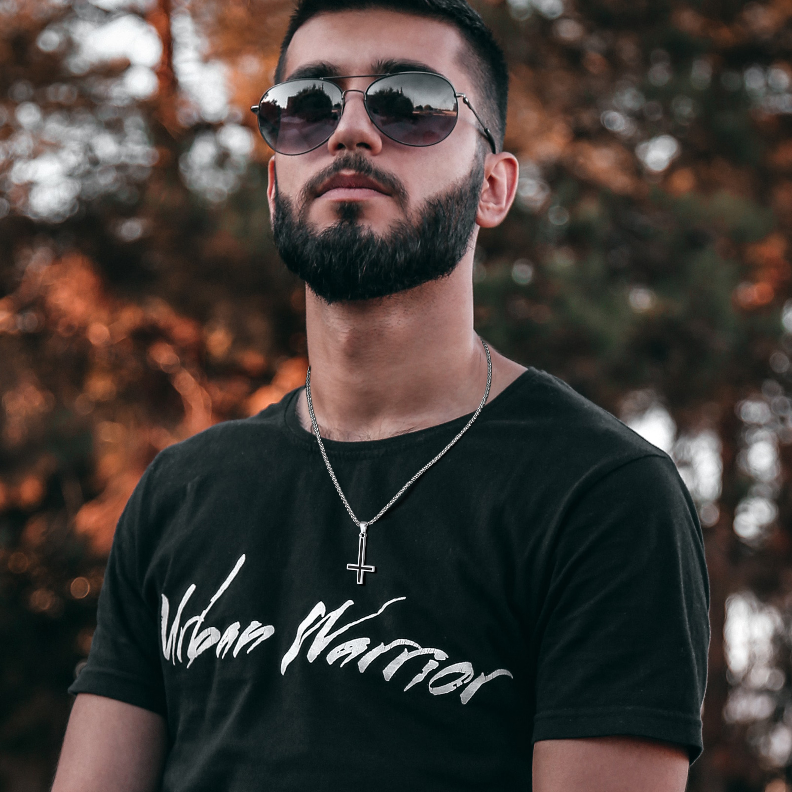 Simple Inverted Cross Pendant Upside Down Necklace in Stainless Steel