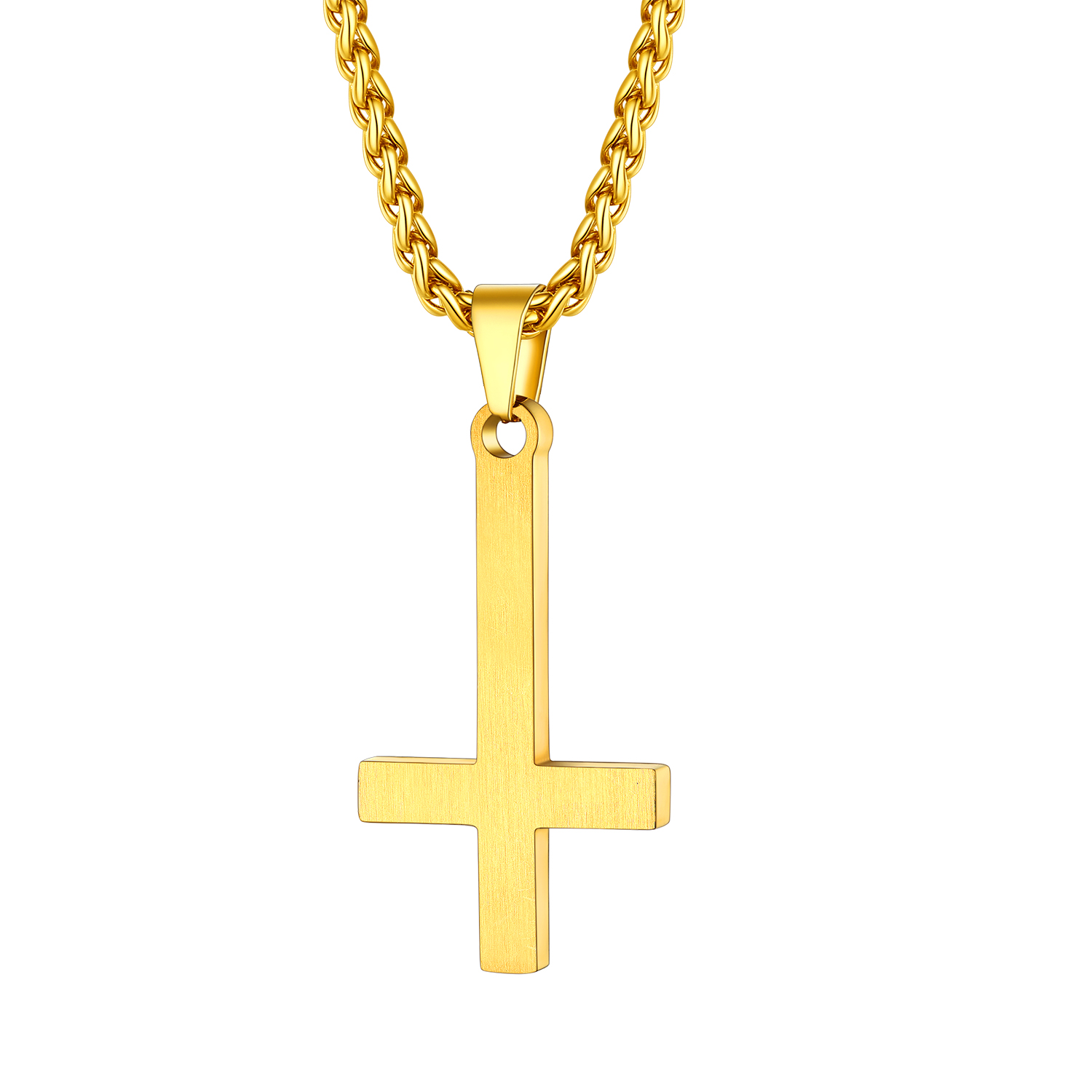 Inverted Cross Pendant Necklace in 18K Gold Plated-Backside