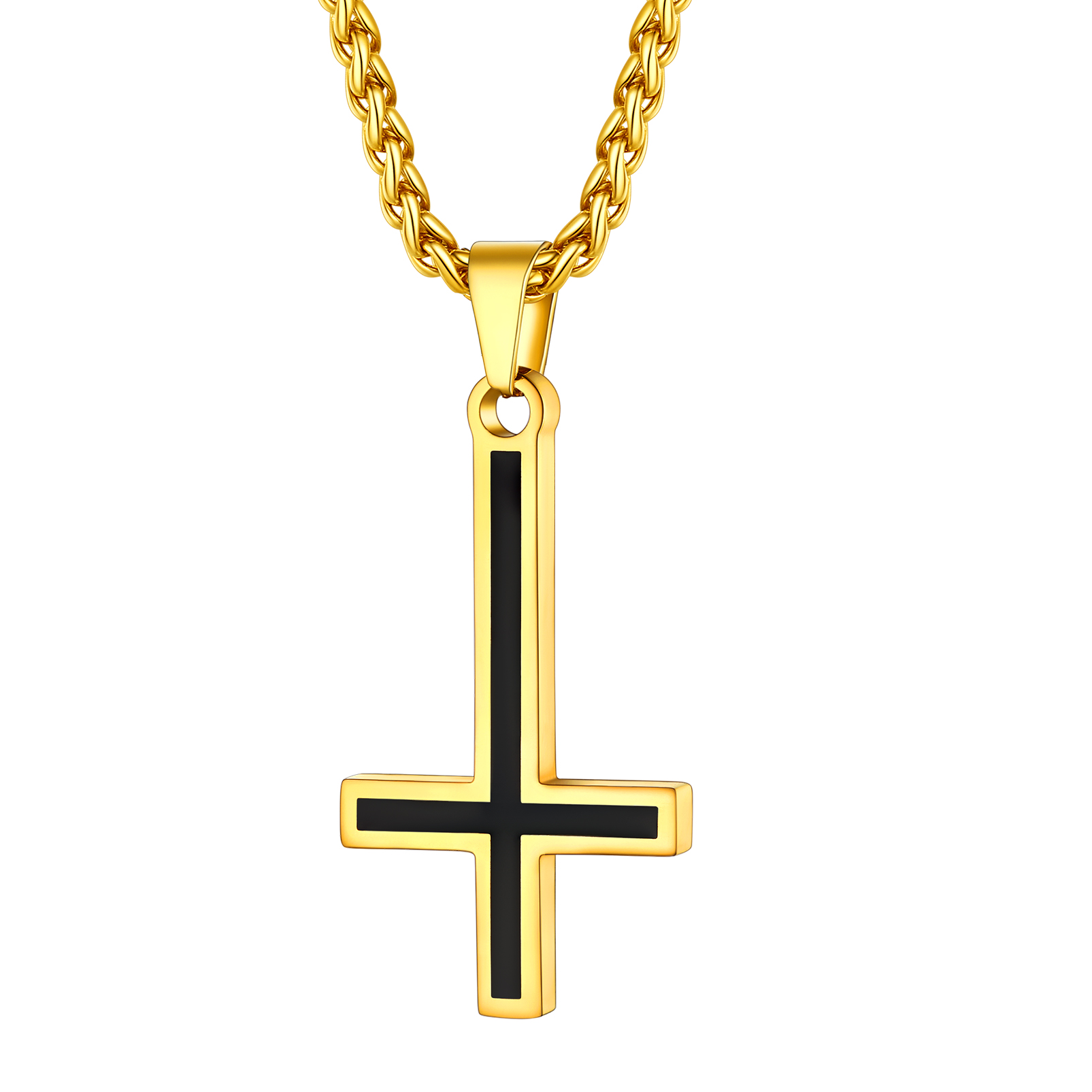 Inverted Cross Pendant Necklace in 18K Gold Plated