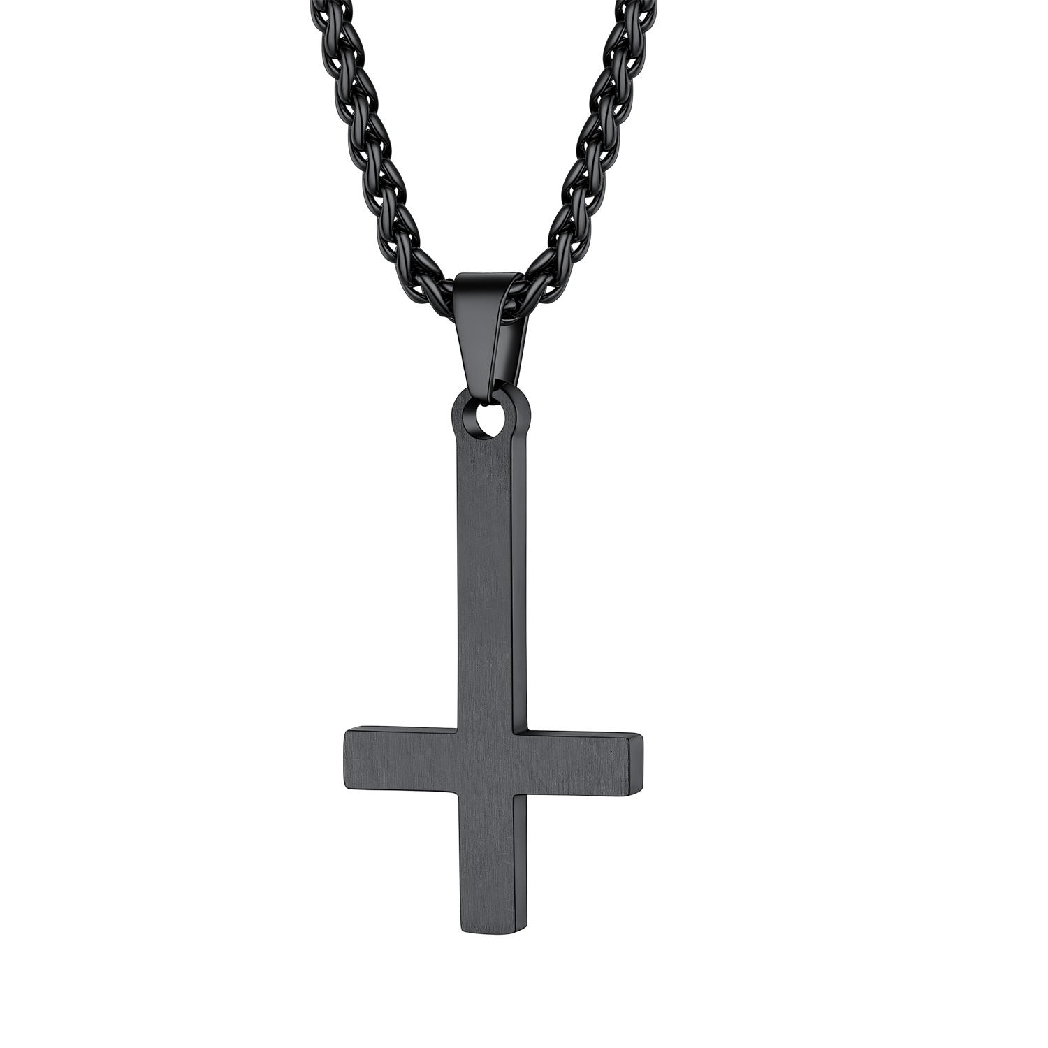 Inverted Cross Pendant Necklace in Black Plated-Backside