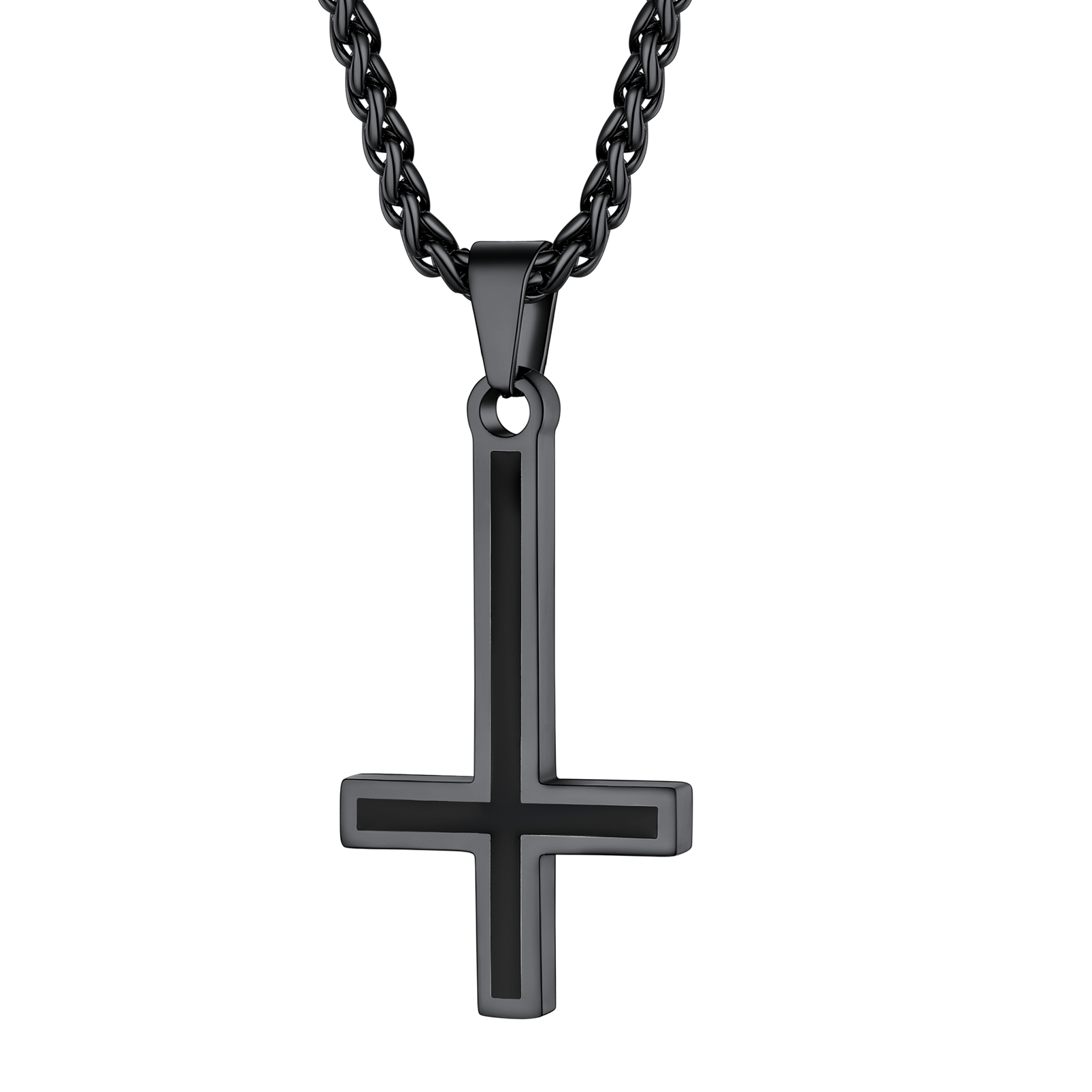 Inverted Cross Pendant Necklace in Black Plated