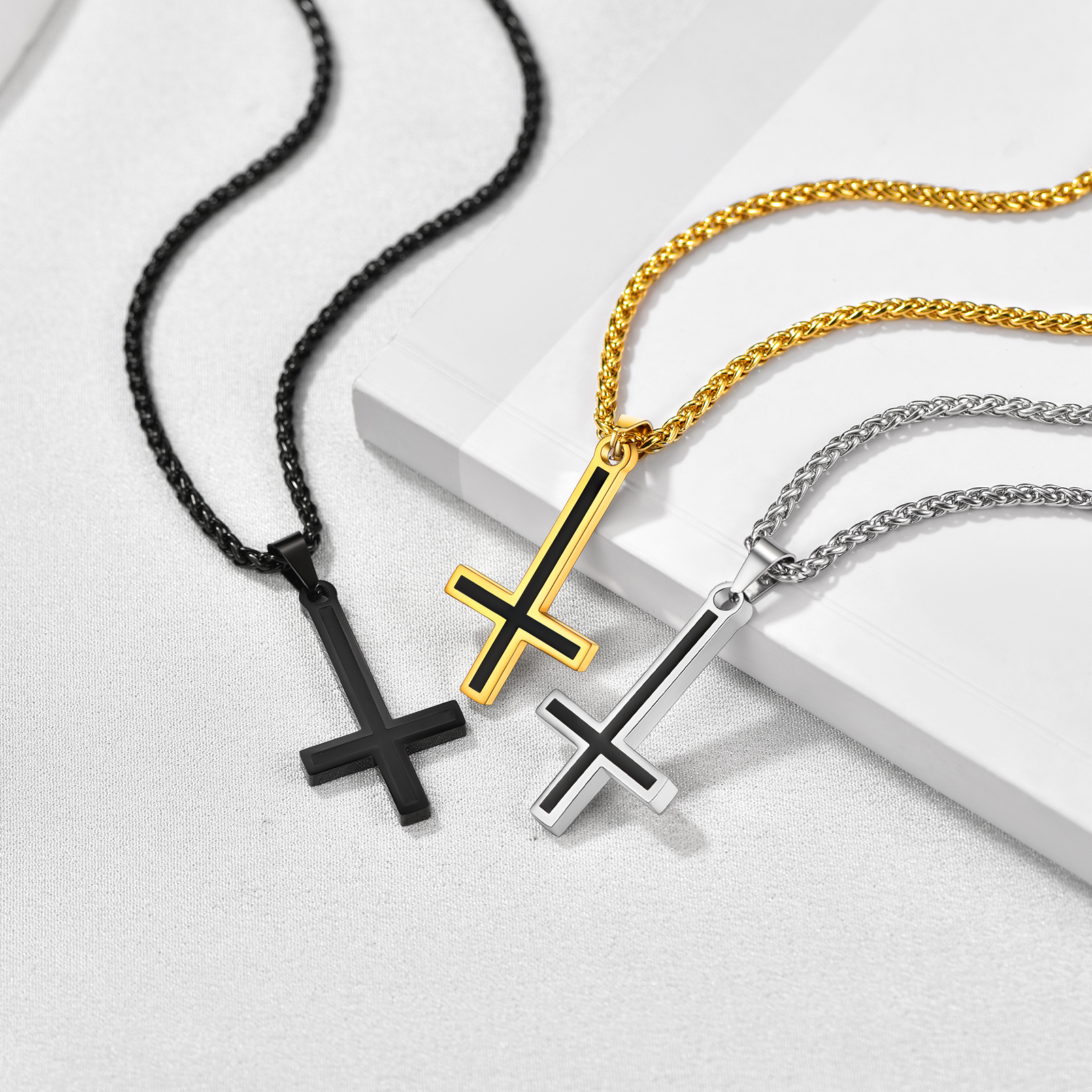 Inverted Cross Pendant Necklace in Different Colors-01
