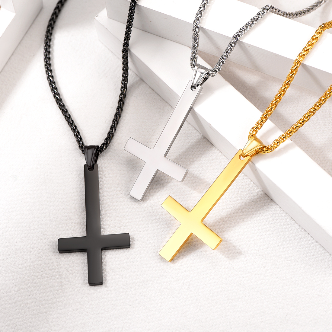 Inverted Cross Pendant Necklace in Different Colors-02