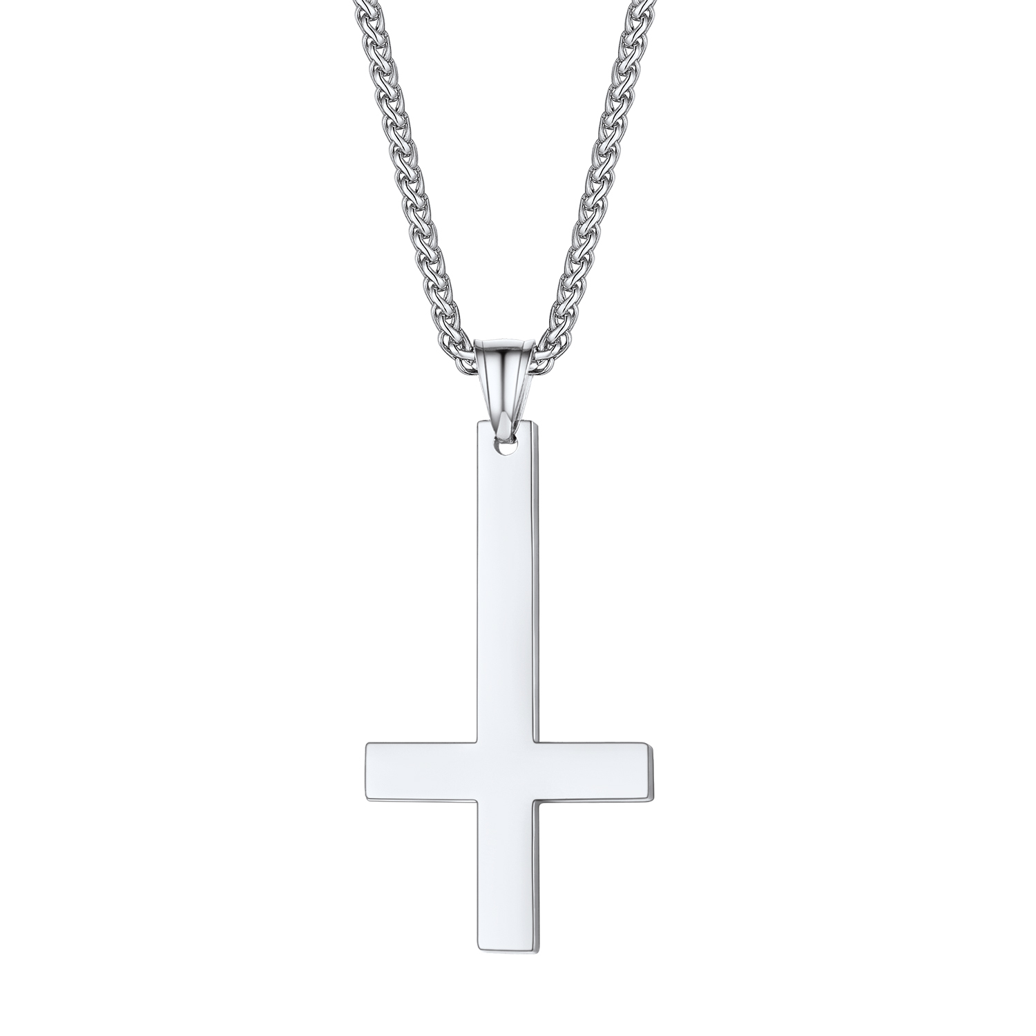 Inverted Cross Pendant Necklace in Stainless Steel