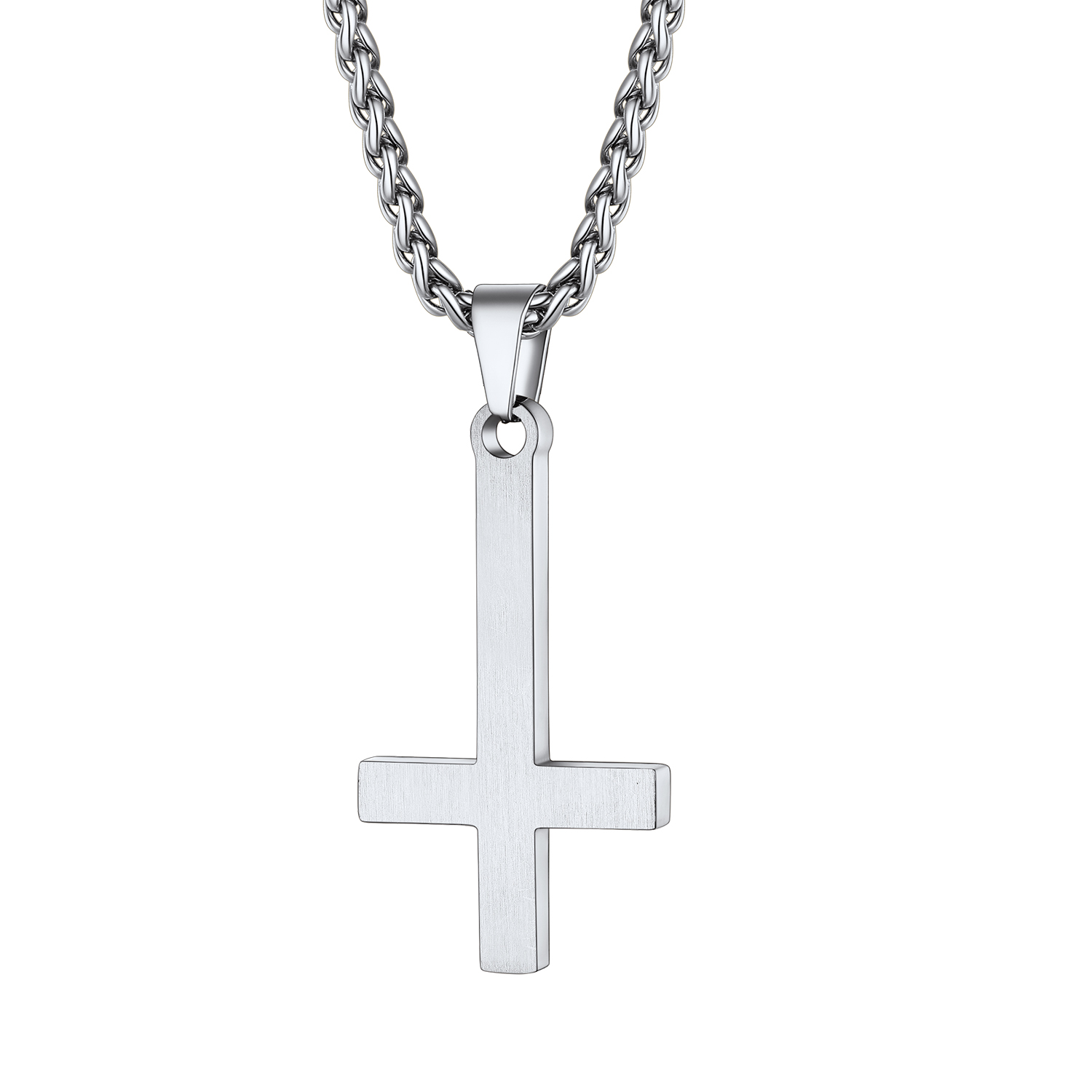 Simple Inverted Cross Pendant Upside Down Necklace in Stainless Steel