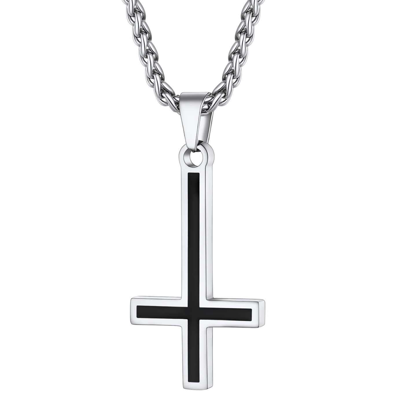 Simple Inverted Cross Pendant Upside Down Necklace in Stainless Steel