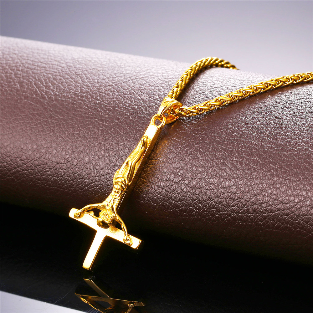 Inverted Cross Pendant Upside Down Cross Jesus Necklace, Stainless-01