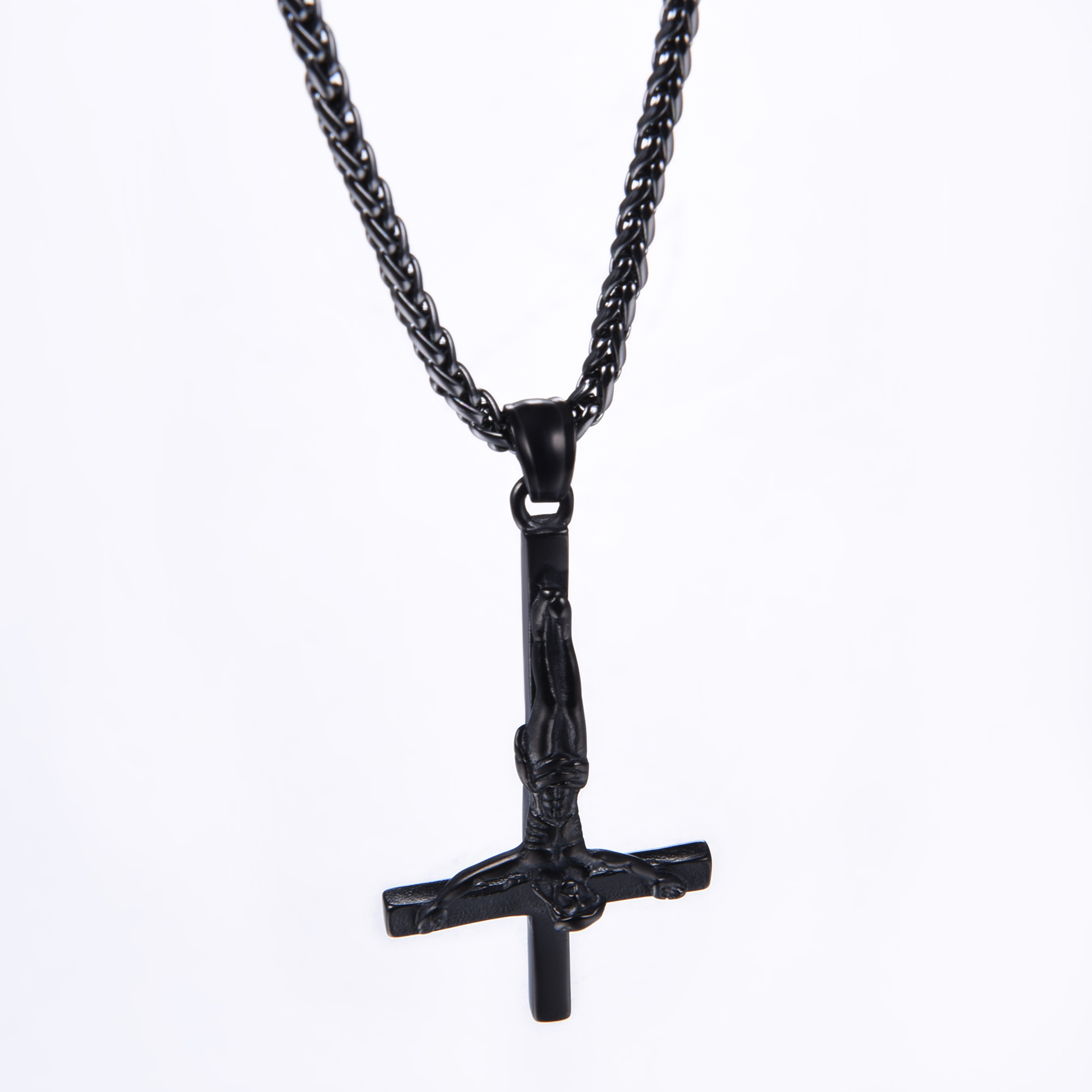Inverted Cross Pendant Upside Down Cross Jesus Necklace, Stainless-02