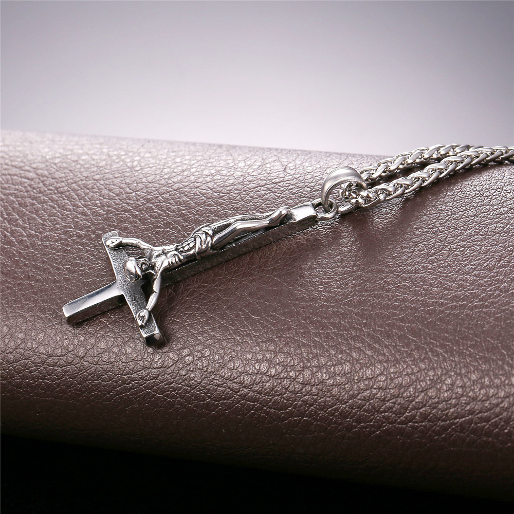 Inverted Cross Pendant Upside Down Cross Jesus Necklace, Stainless-02