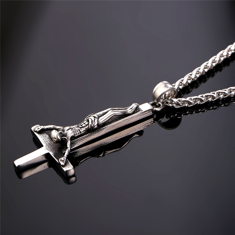 Inverted Cross Pendant Upside Down Cross Jesus Necklace, Stainless-03