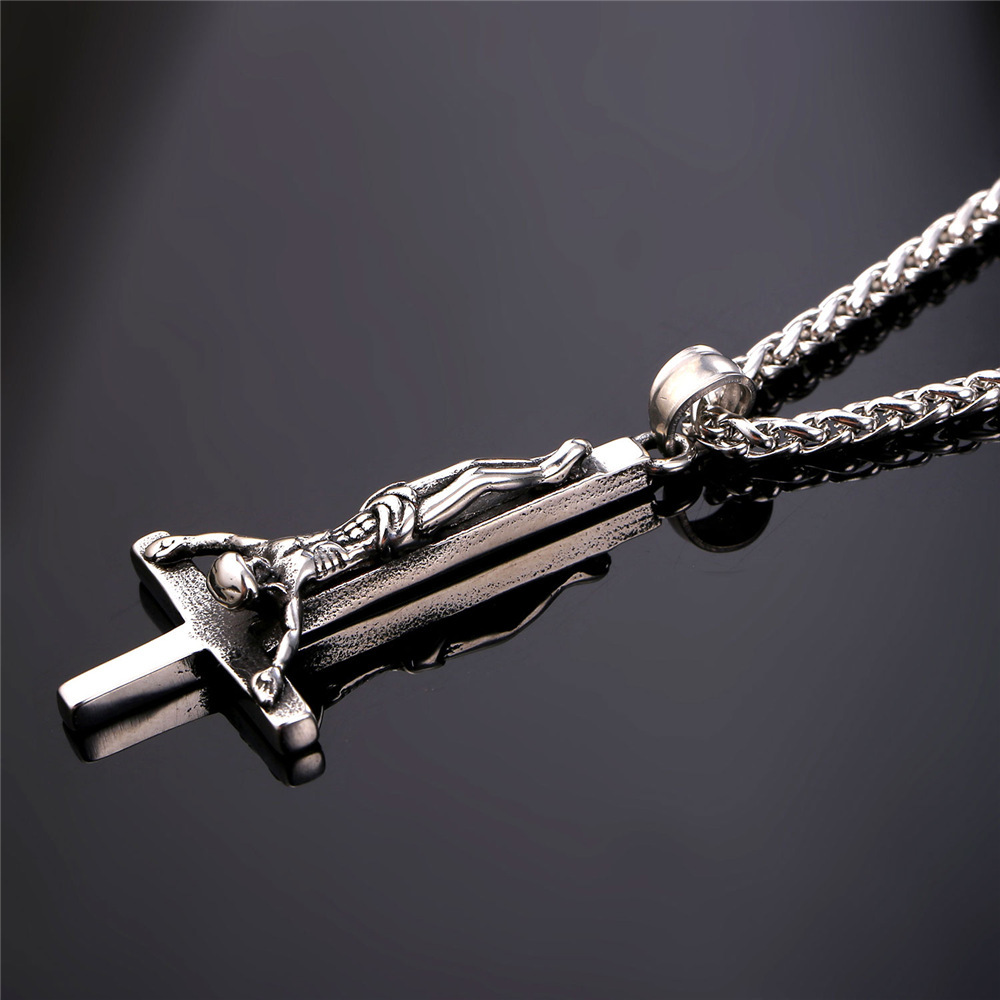 Inverted Cross Pendant Upside Down Cross Jesus Necklace, Stainless-03