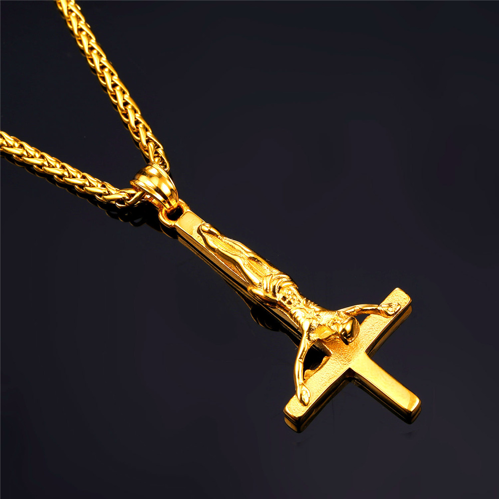 Inverted Cross Pendant Upside Down Cross Jesus Necklace, Stainless-04