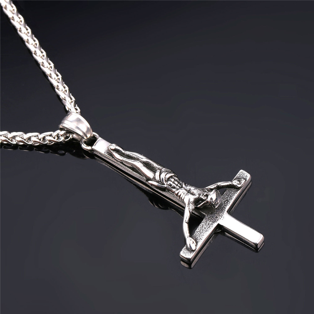 Inverted Cross Pendant Upside Down Cross Jesus Necklace, Stainless-04