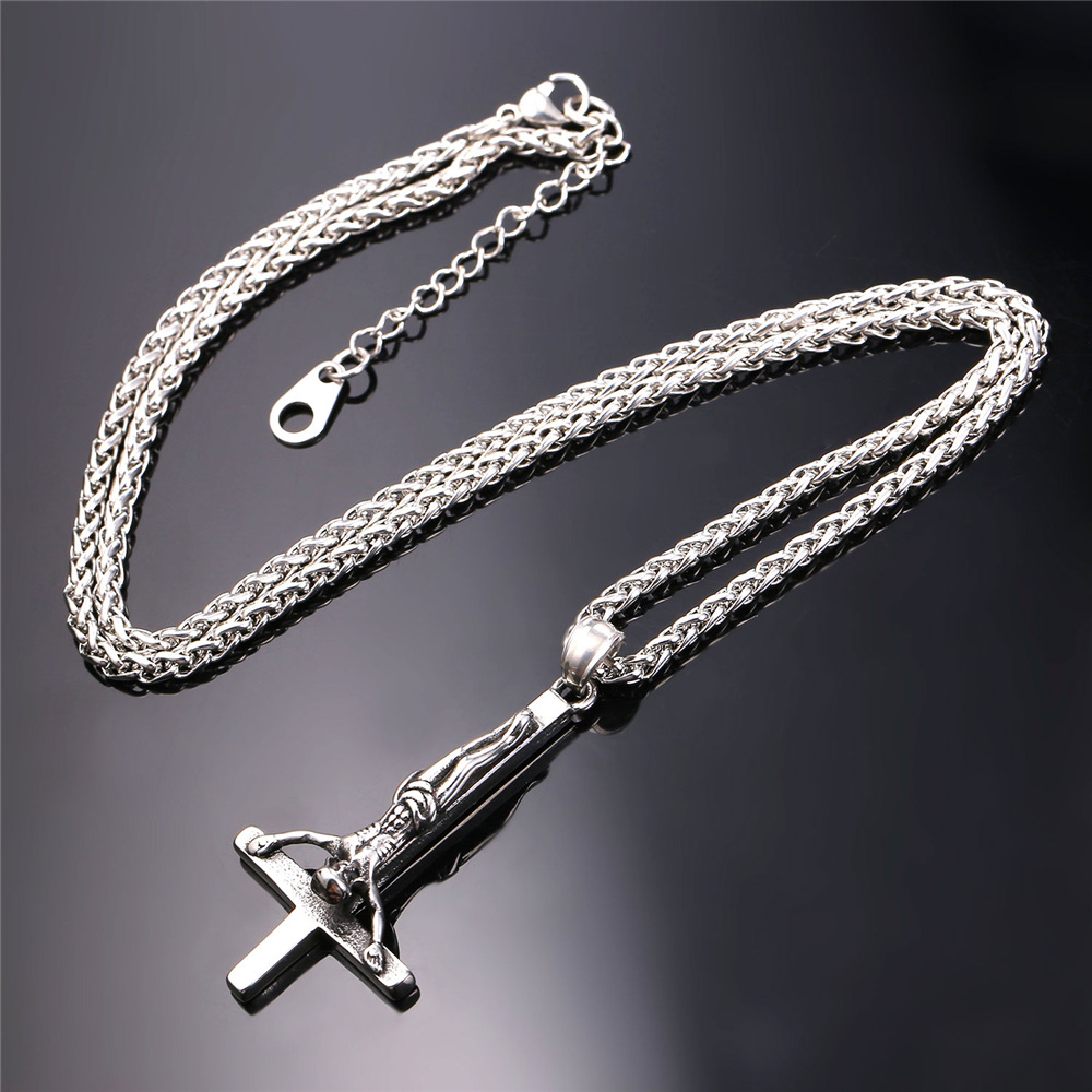 Inverted Cross Pendant Upside Down Cross Jesus Necklace, Stainless-05
