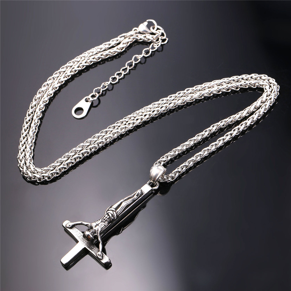 Inverted Cross Pendant Upside Down Cross Jesus Necklace, Stainless-05