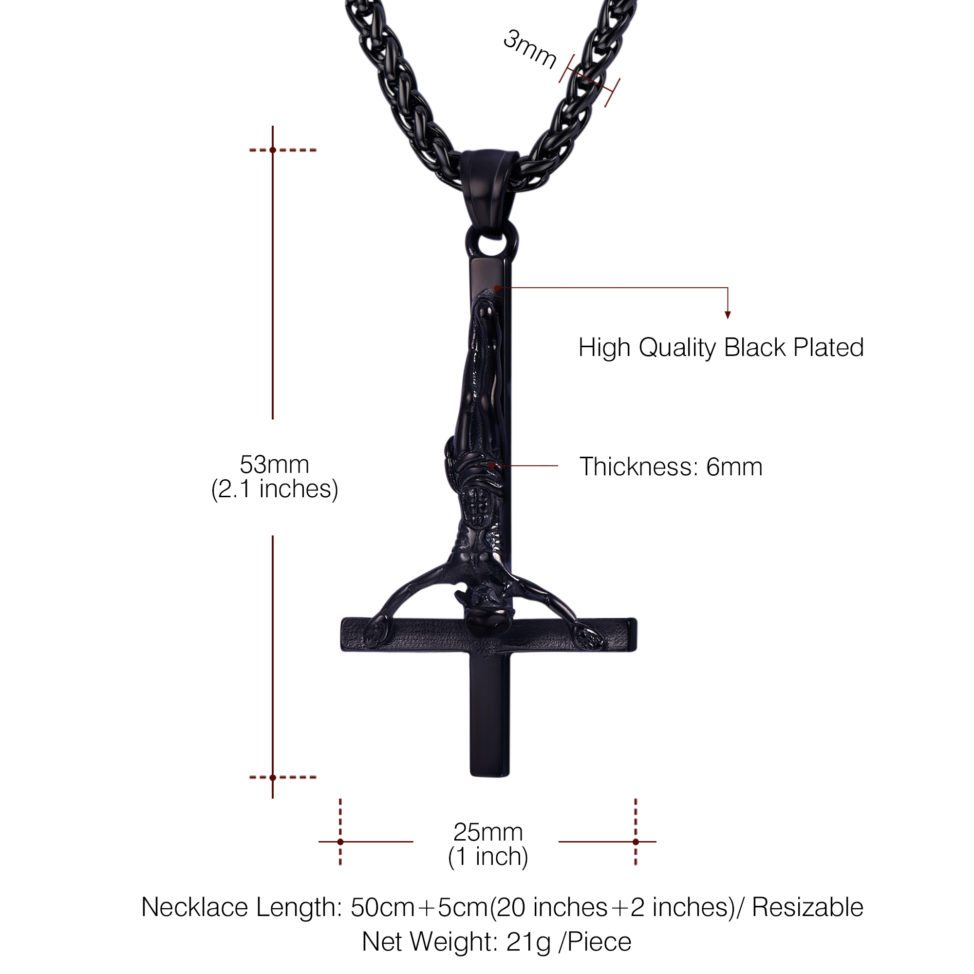 Inverted Cross Pendant Upside Down Cross Jesus Necklace Details-Necklace Length, Weight