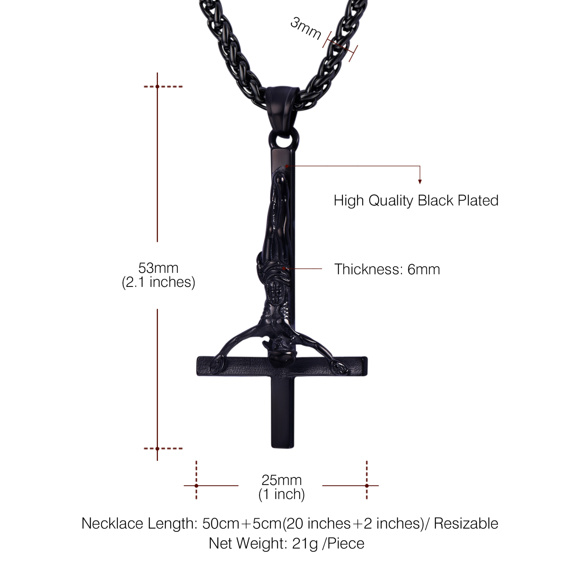 Inverted Cross Pendant Upside Down Cross Jesus Necklace Details-Necklace Length, Weight