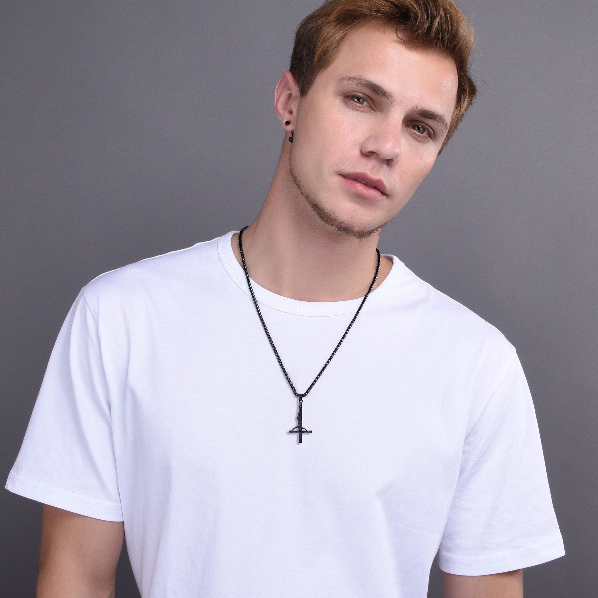 Inverted Cross Pendant Upside Down Cross Jesus Necklace for Men