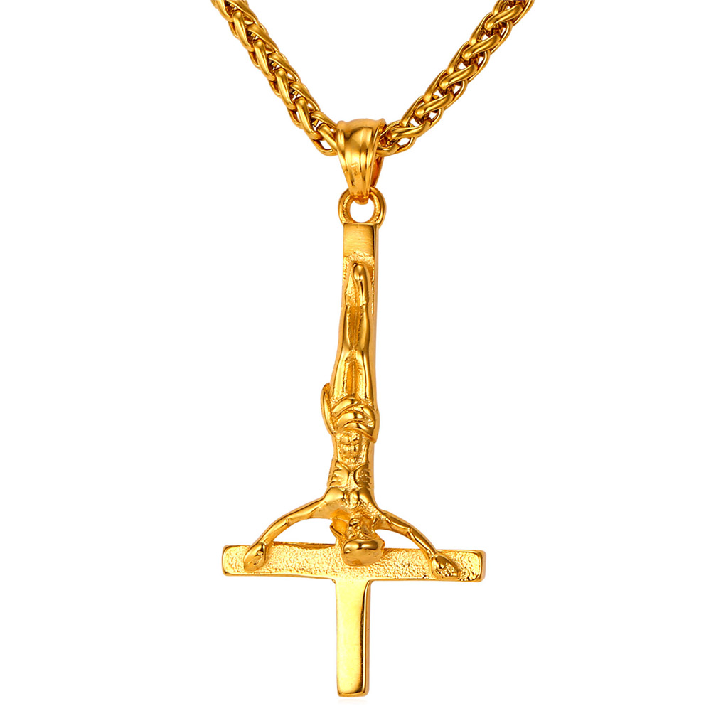 Inverted Cross Pendant Upside Down Cross Jesus Necklace in 18K Gold Plated