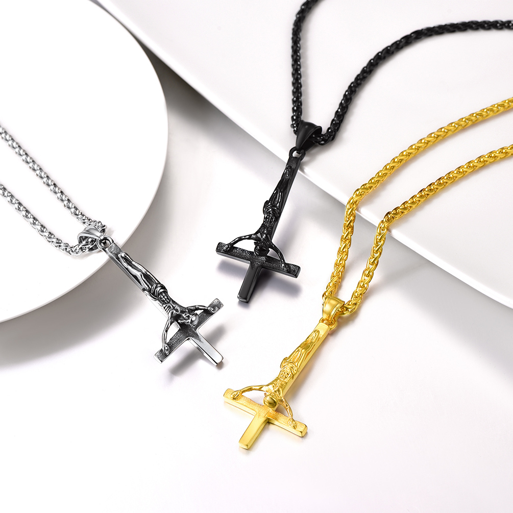 Inverted Cross Pendant Upside Down Cross Jesus Necklace in Different Colors