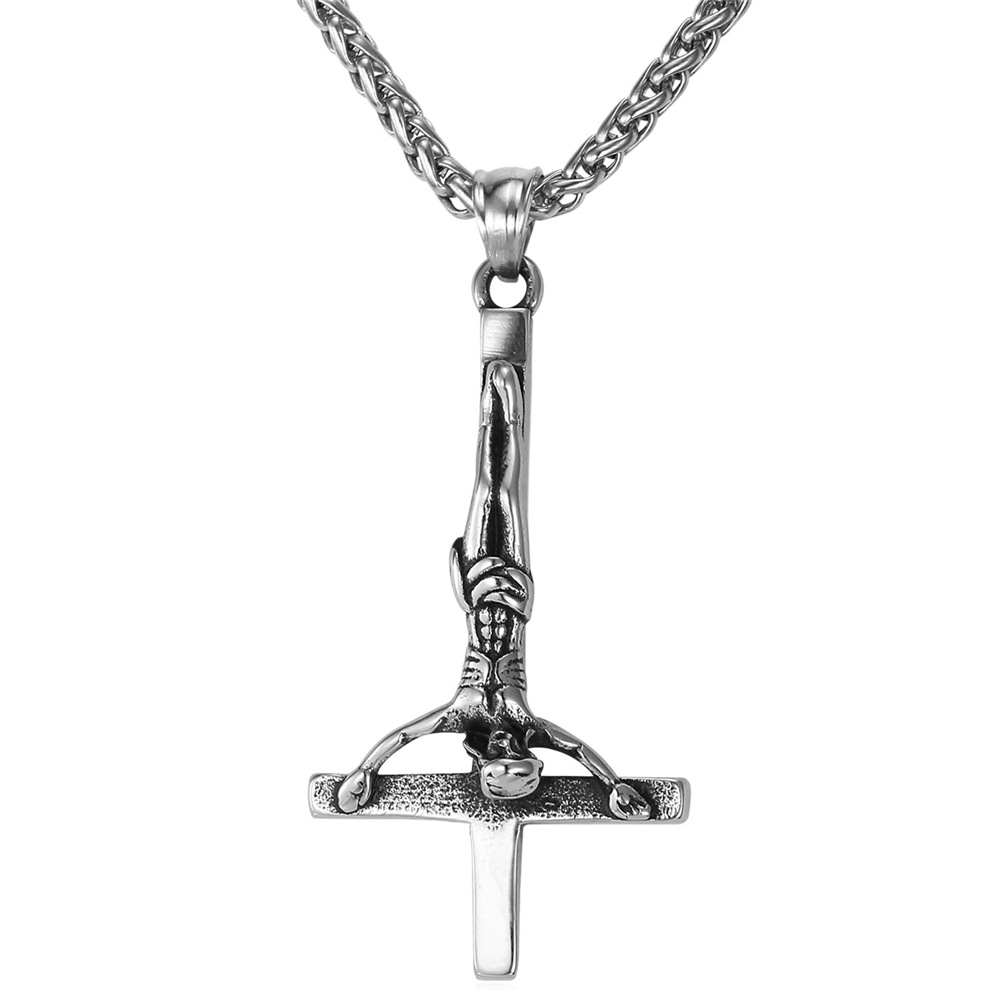 Inverted Cross Pendant Upside Down Cross Jesus Necklace in Stainless