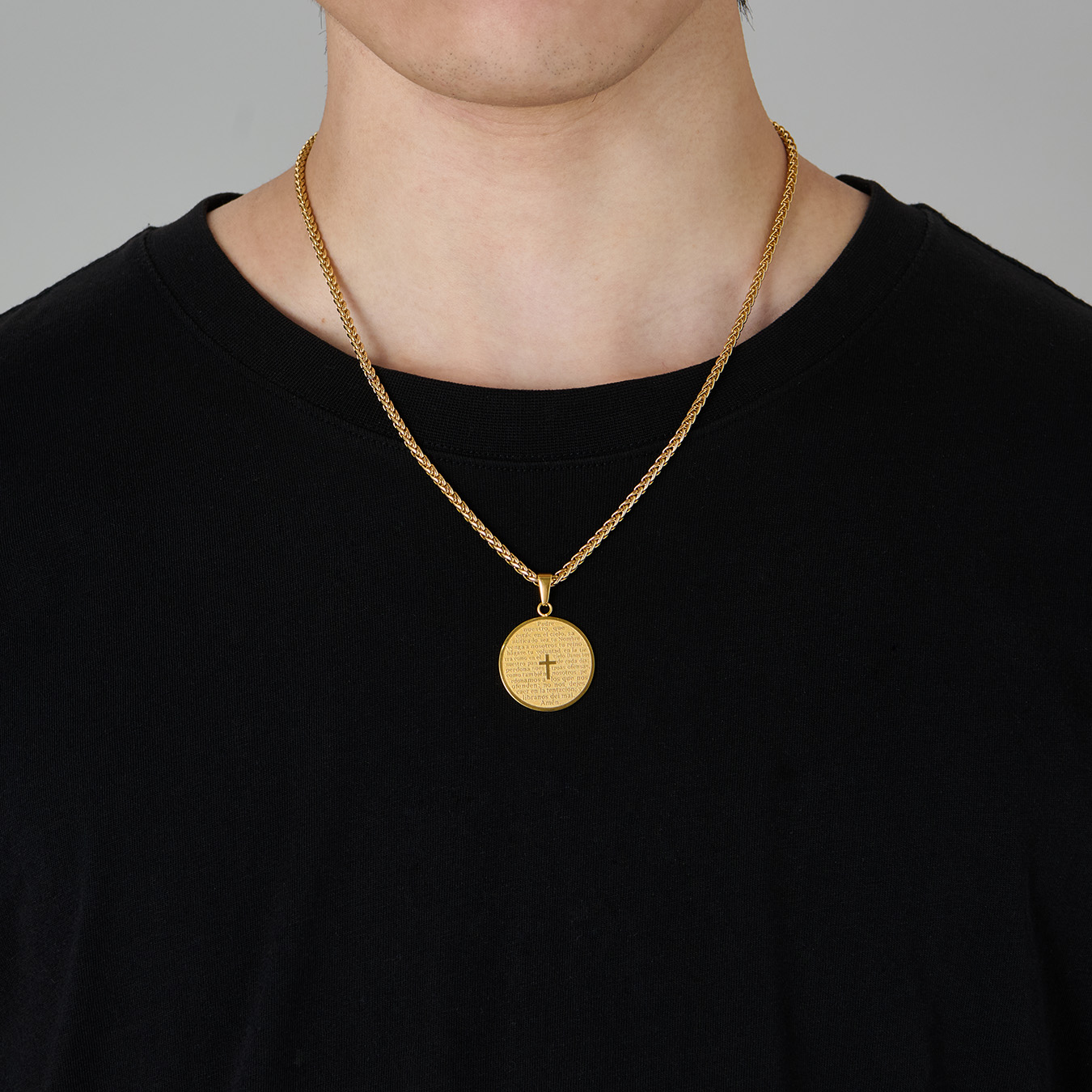 Inverted Spanish Praying Words Pendant Necklace for Men-01