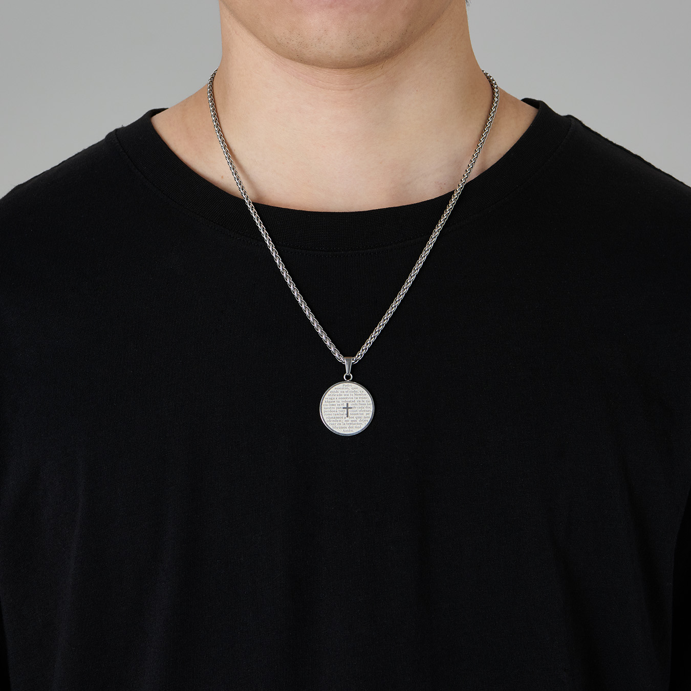 Inverted Spanish Praying Words Pendant Necklace for Men-01