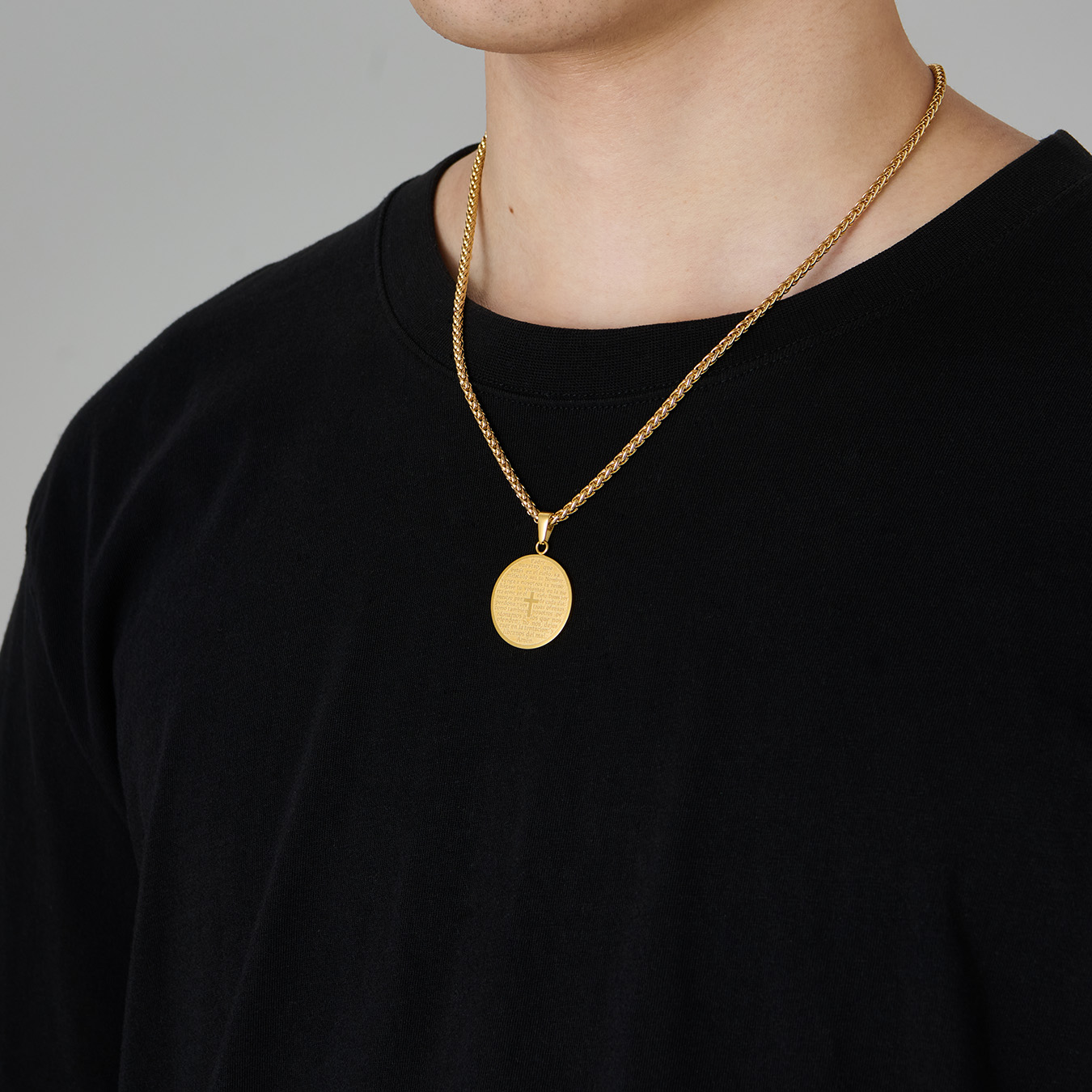 Inverted Spanish Praying Words Pendant Necklace for Men-02