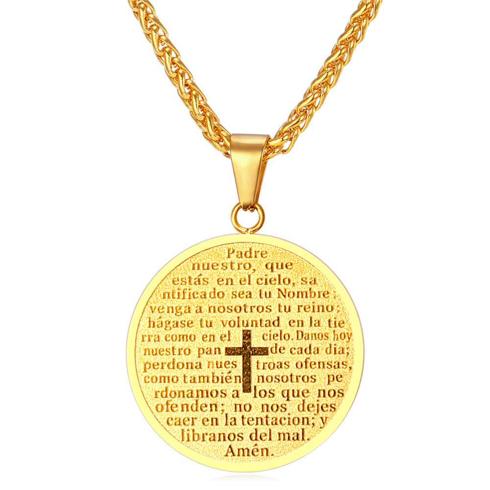 Inverted Spanish Praying Words Pendant Necklace in 18K Gold Plated