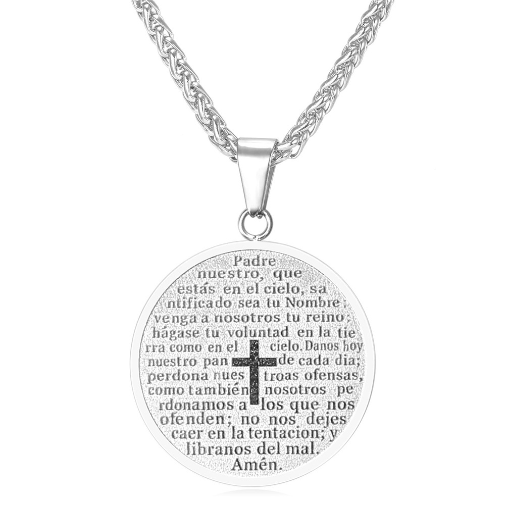Inverted Spanish Praying Words Pendant Necklace in Stainless Steel