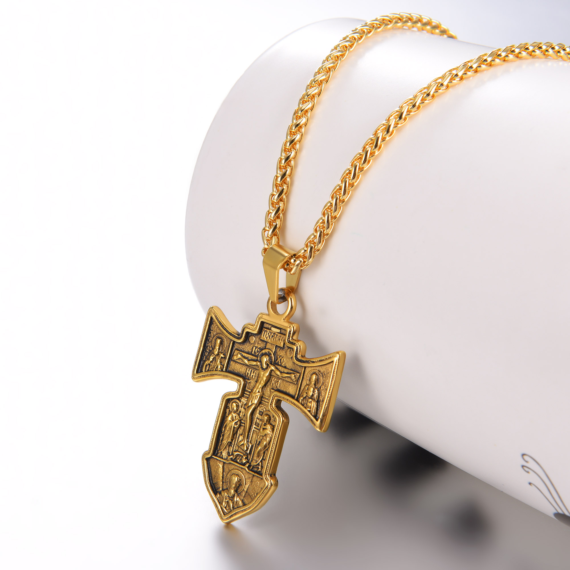 Jesus Cross Pendant Crucifix Necklace, 18K Gold Plated-01