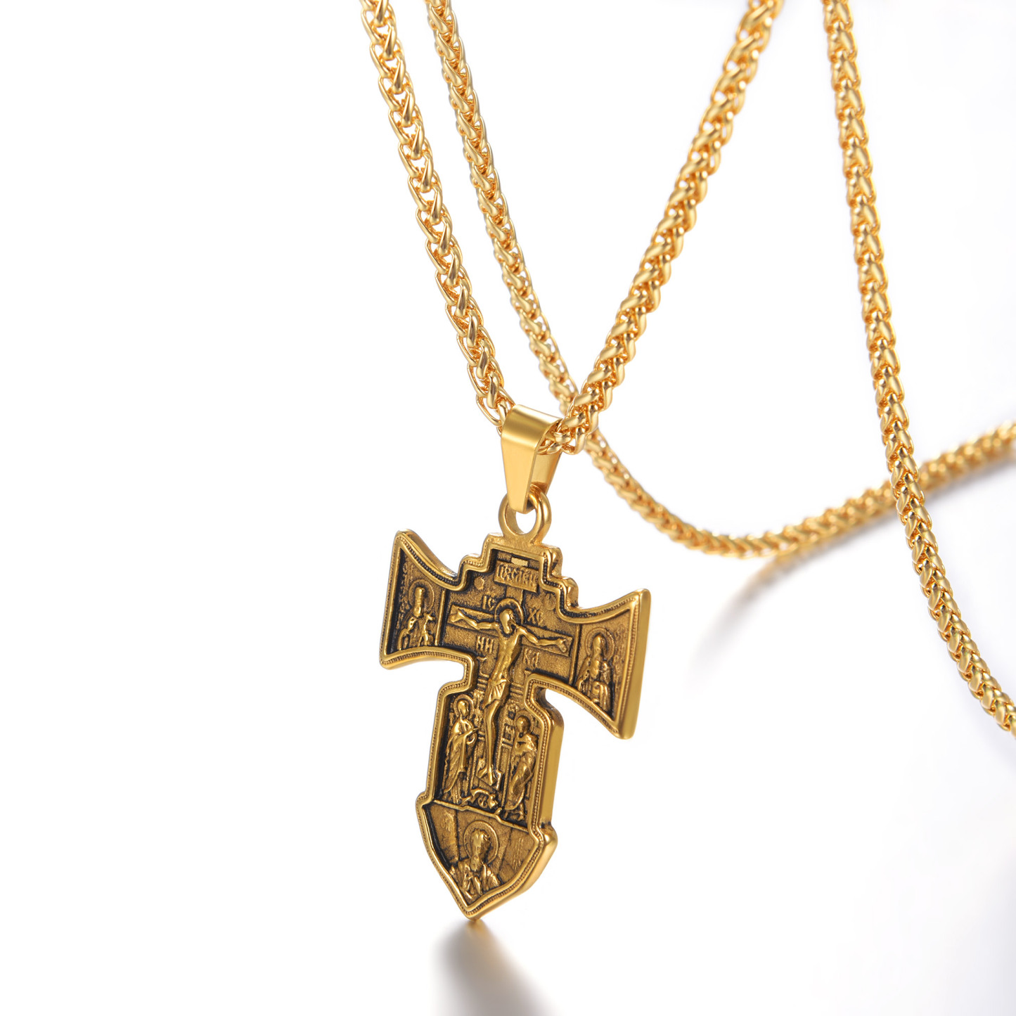 Jesus Cross Pendant Crucifix Necklace, 18K Gold Plated-02