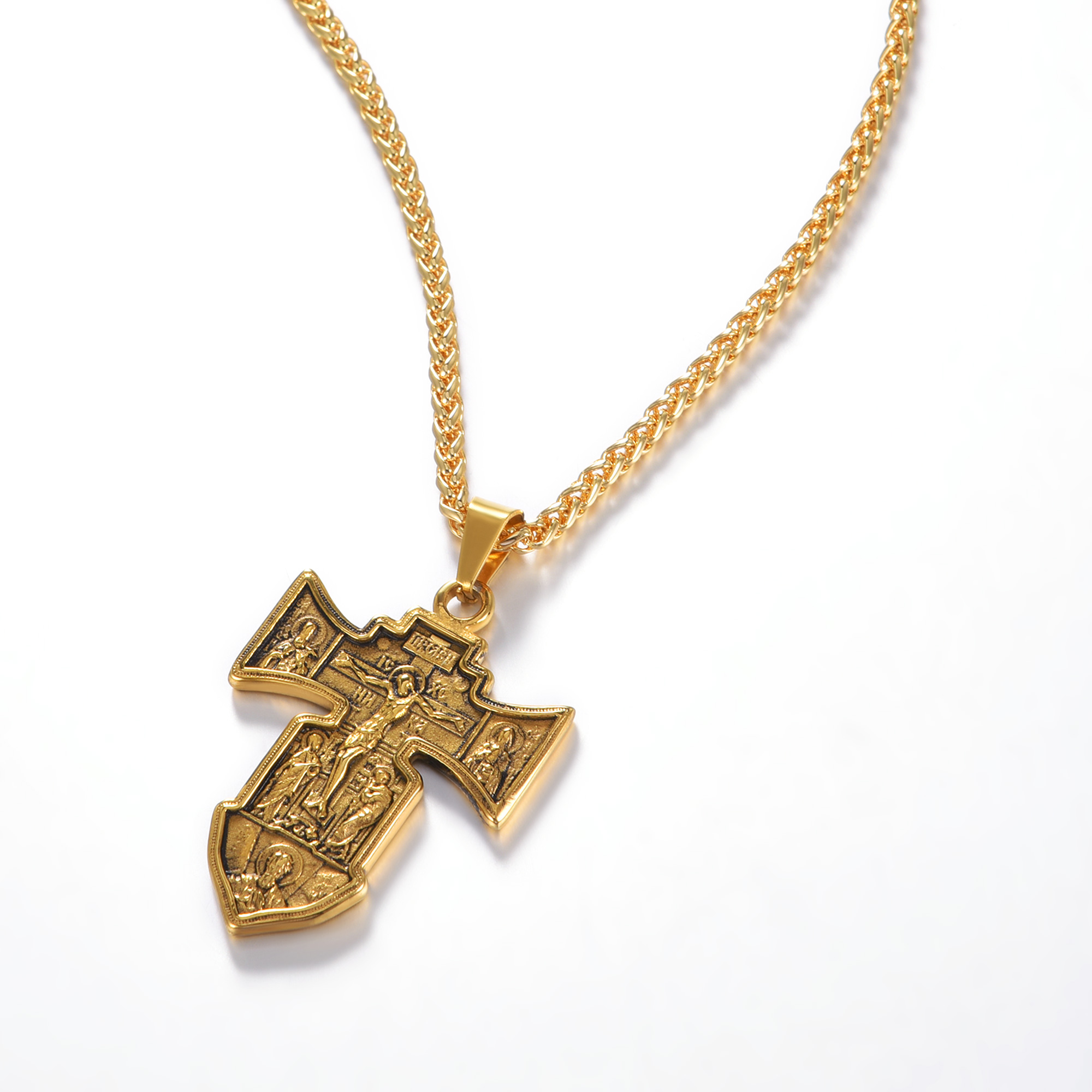 Jesus Cross Pendant Crucifix Necklace, 18K Gold Plated-03