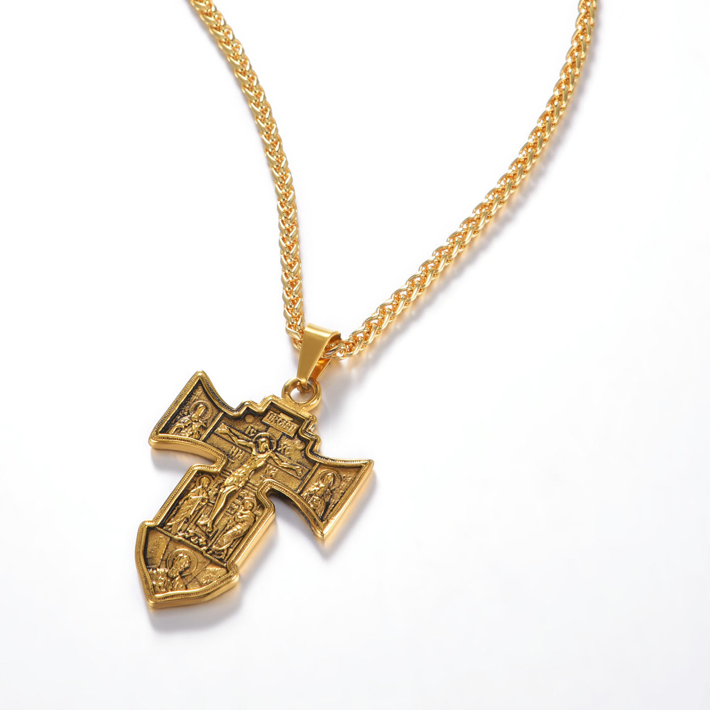 Jesus Cross Pendant Crucifix Necklace, 18K Gold Plated-03