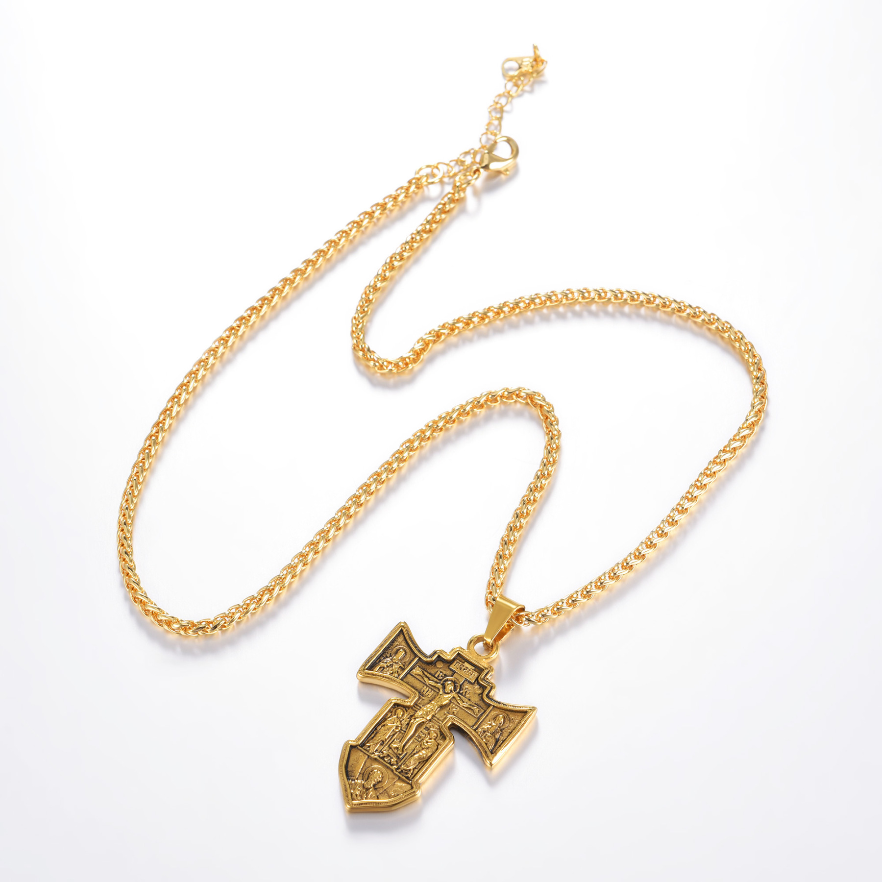 Jesus Cross Pendant Crucifix Necklace, 18K Gold Plated-04