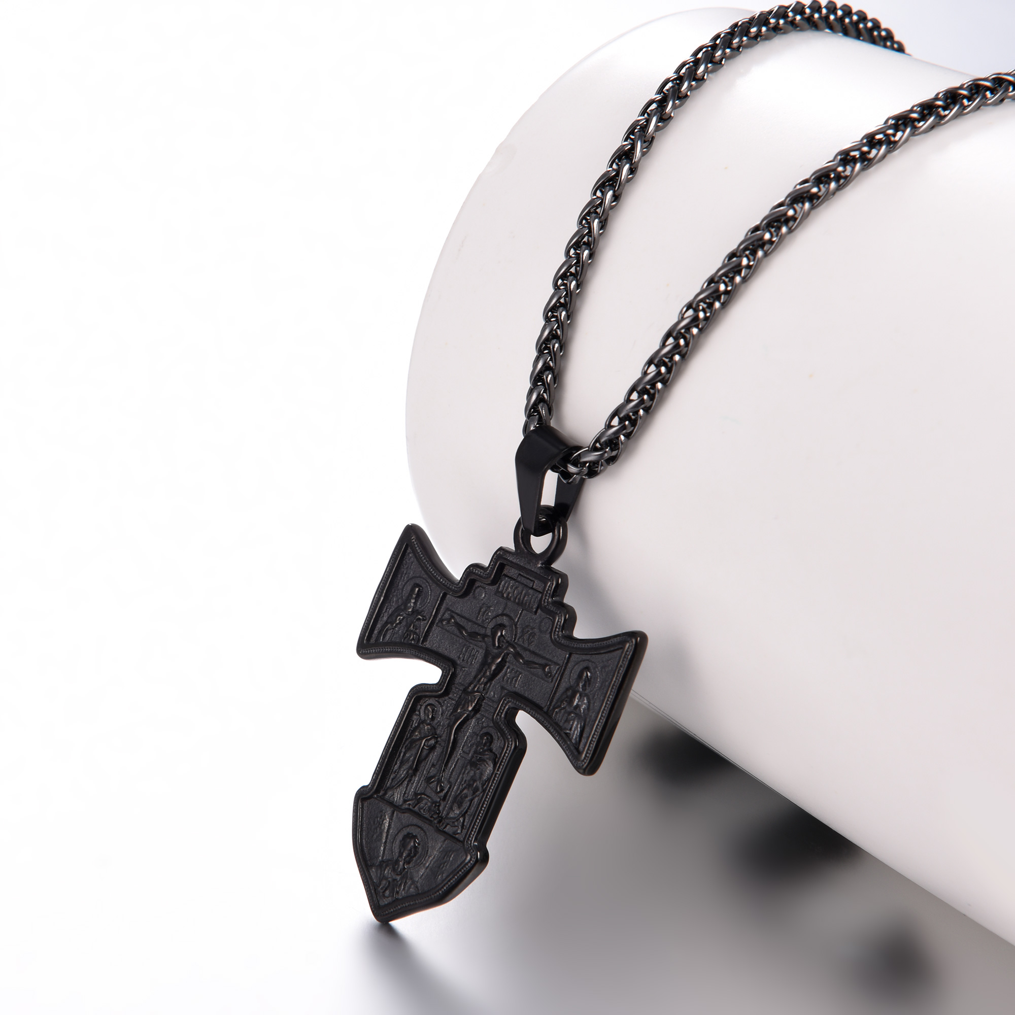 Jesus Cross Pendant Crucifix Necklace, Black Plated-01