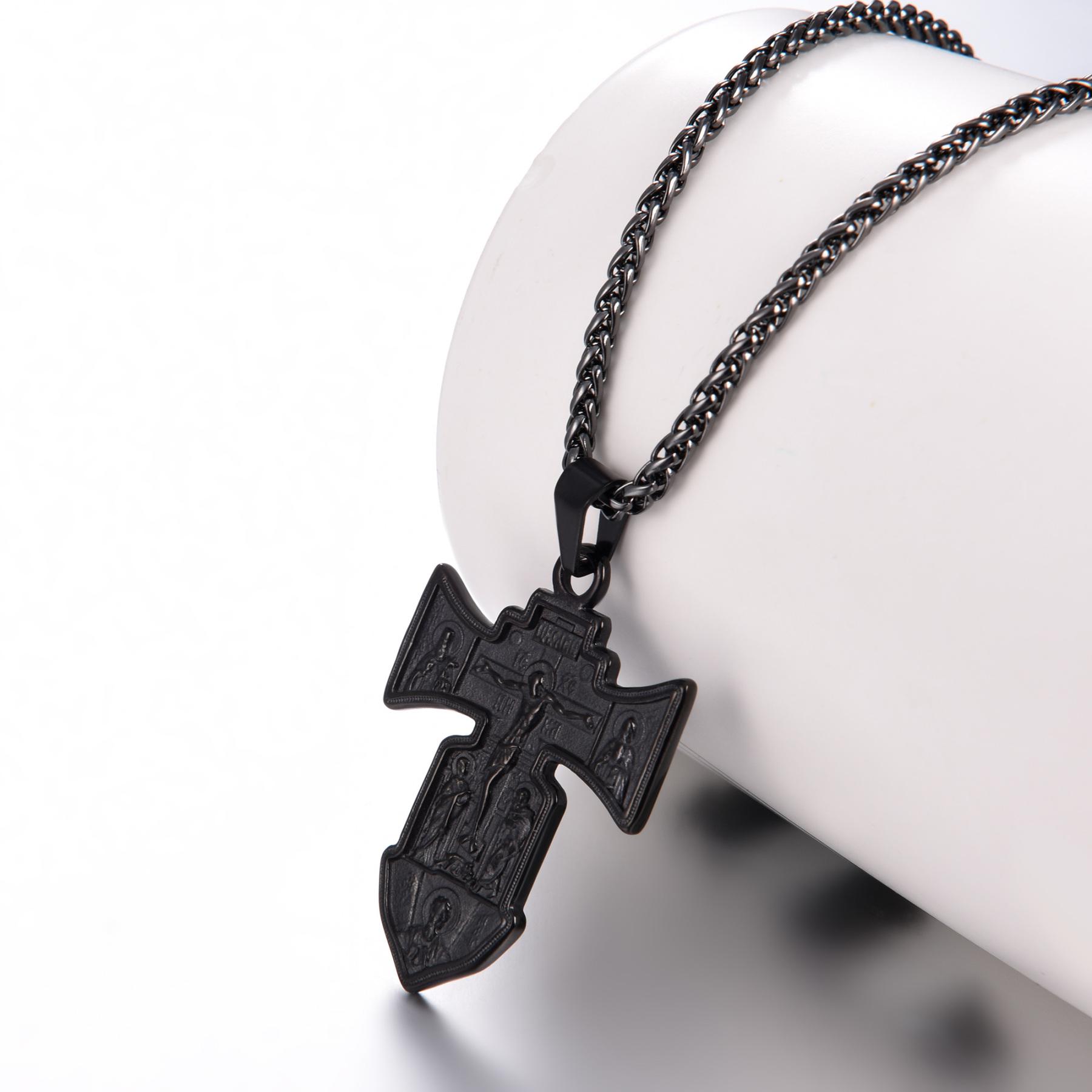Jesus Cross Pendant Crucifix Necklace, Black Plated-01