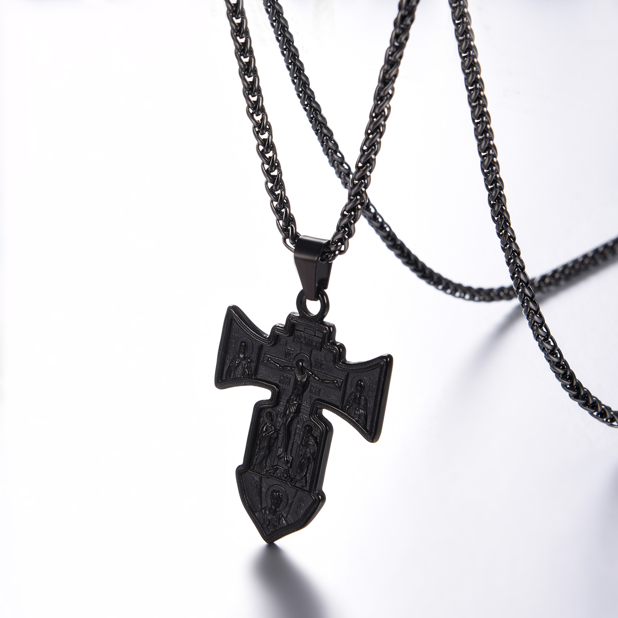 Jesus Cross Pendant Crucifix Necklace, Black Plated-02
